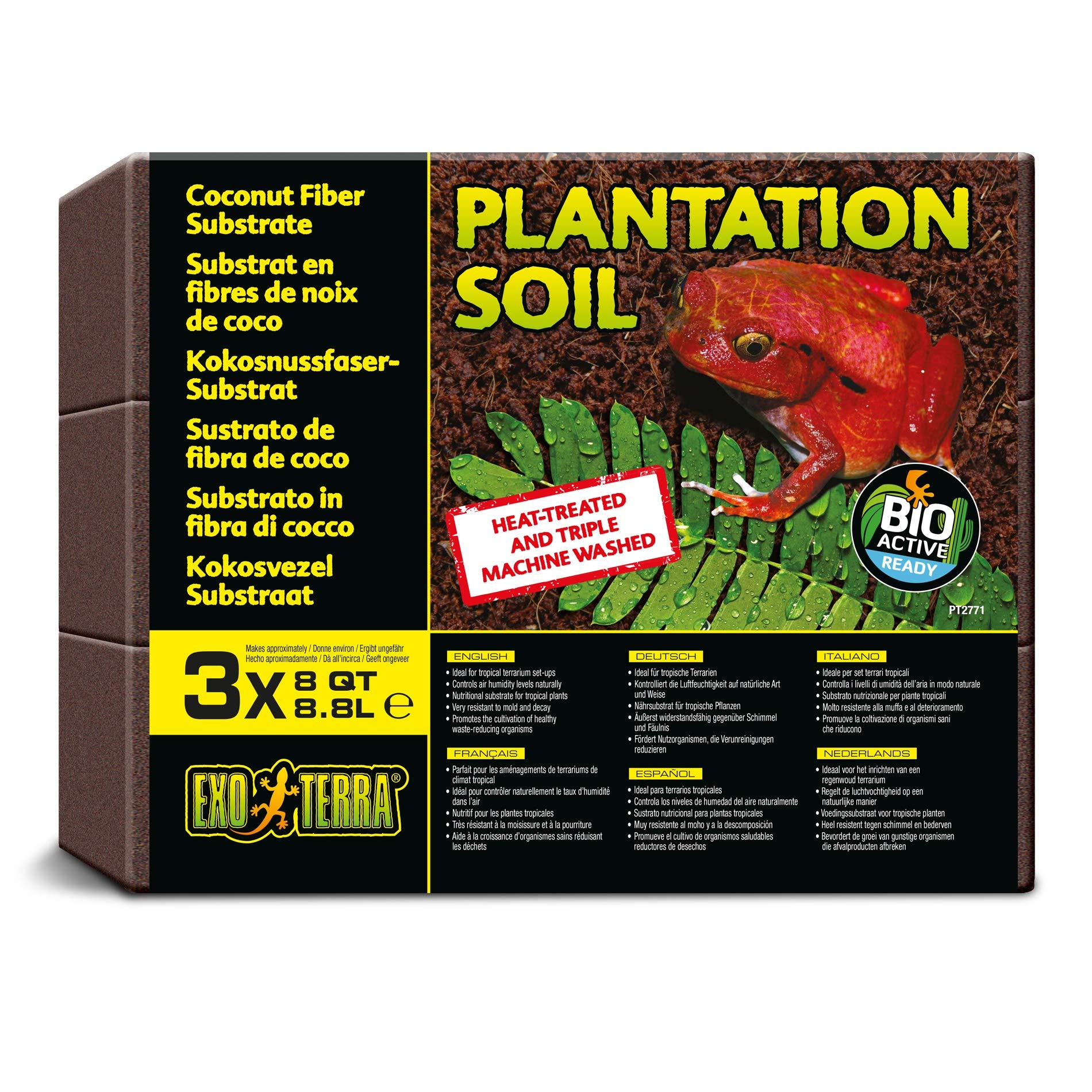Exo Terra Plantation Soil Substrate - 100% Natural Coir for Tropical Terrariums | 3 x 8.8 Litre