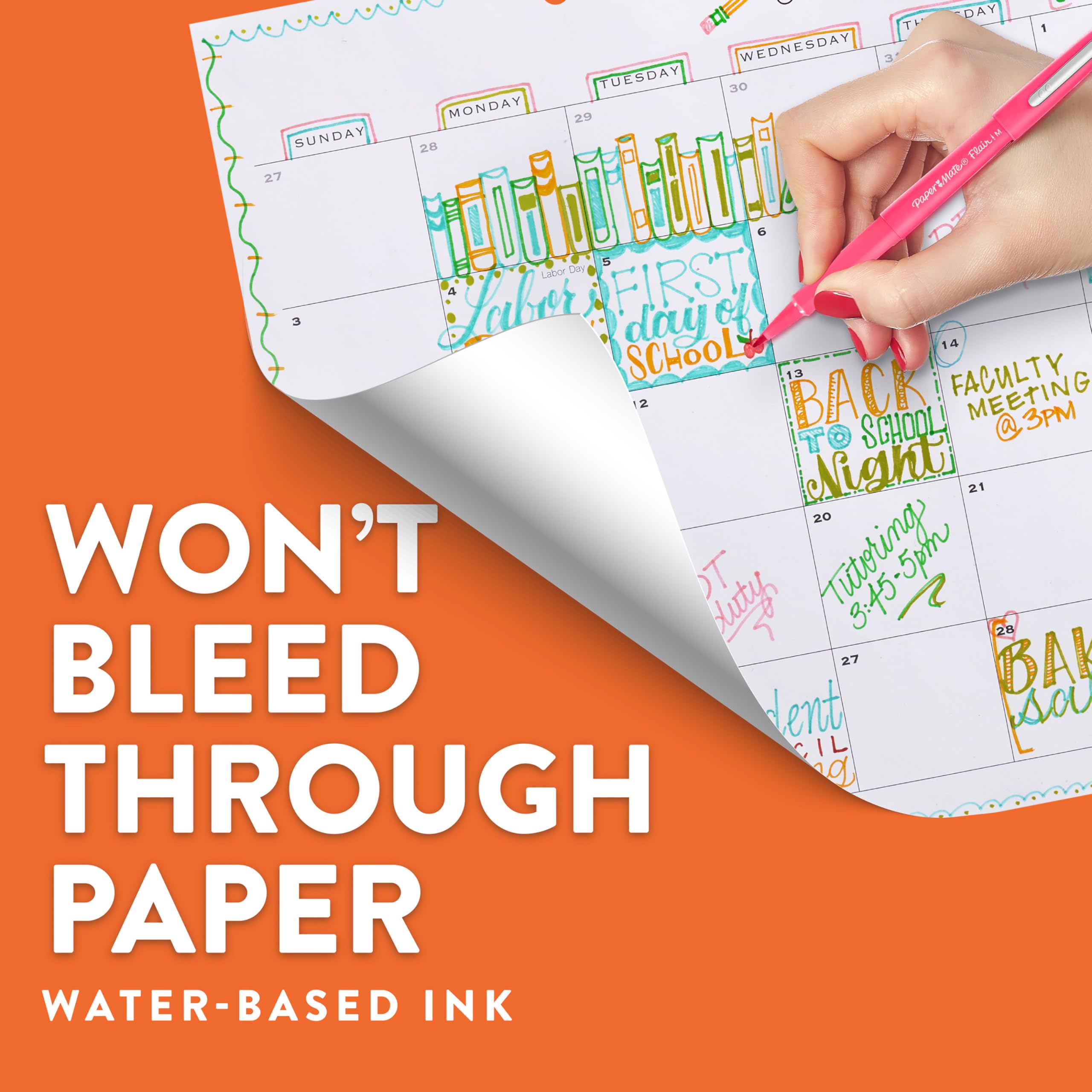 Paper Mate Flair Felt Tip Pens - Medium Point 0.7mm | No-Bleed Ink | Pack of 12