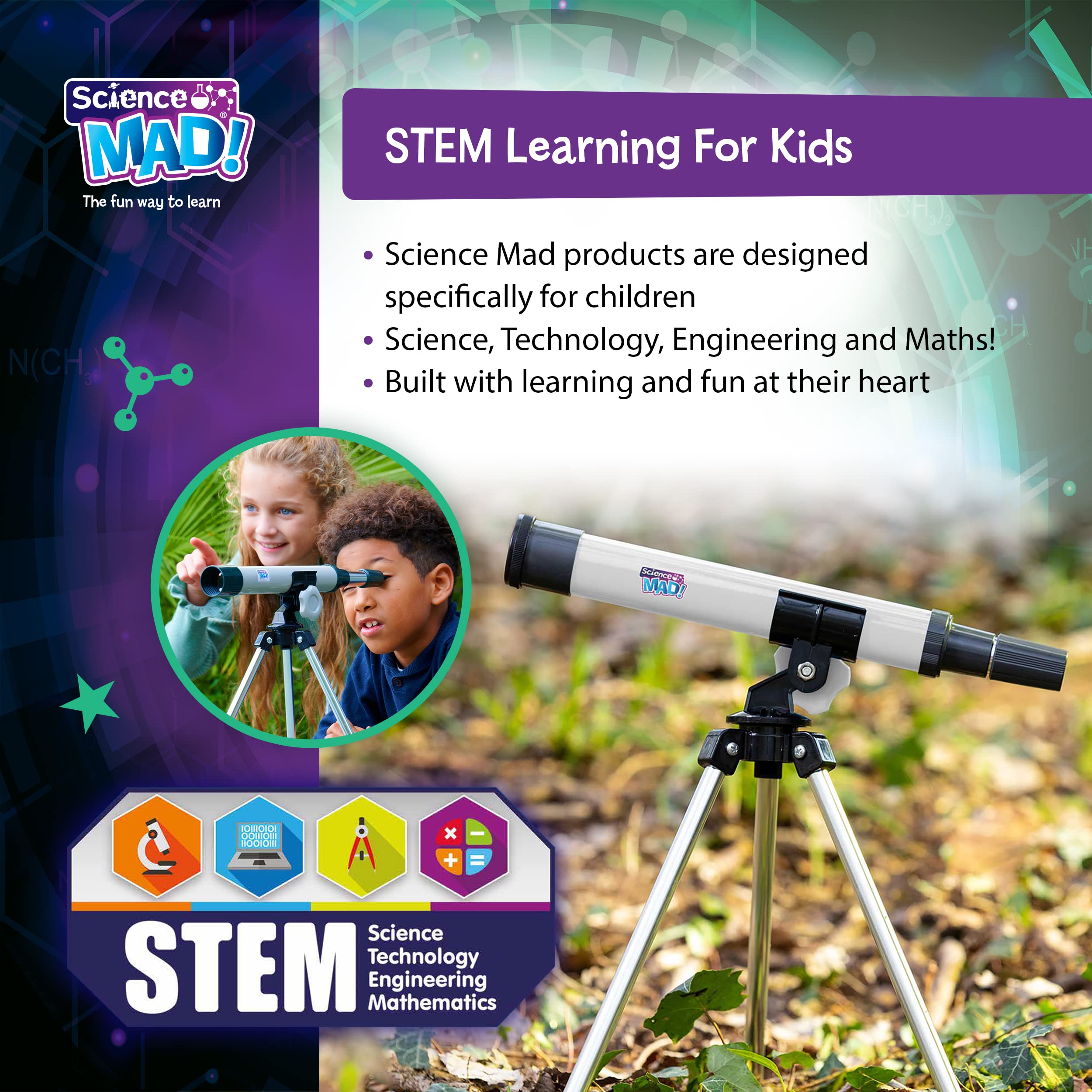 Science Mad 30mm Telescope - 15x Magnification | Ages 6+ | Includes Tripod 5