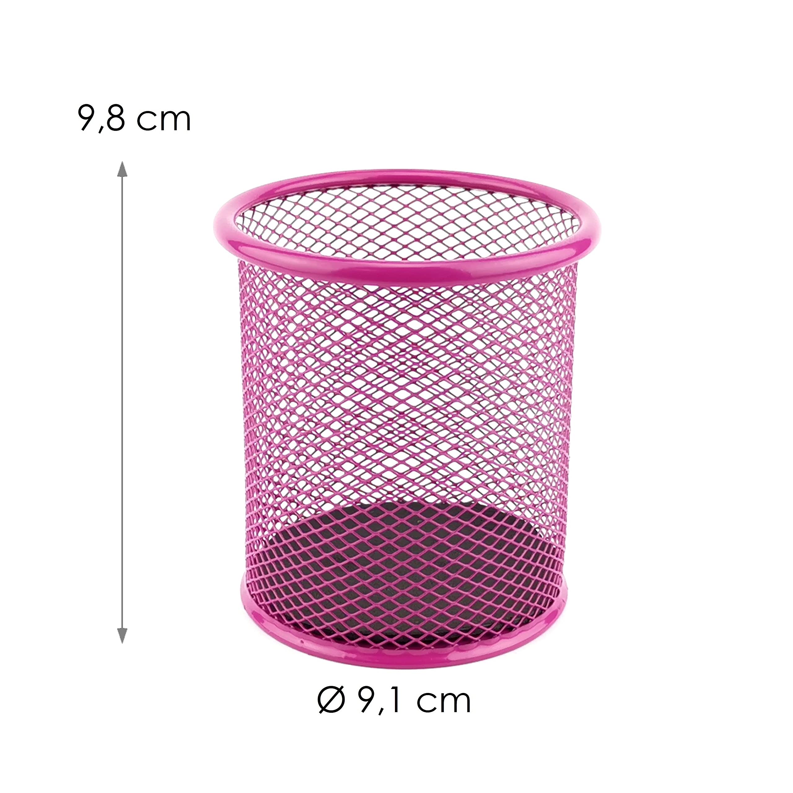 Leviatan Round Mesh Metal Pencil Holder - Pink | Ø 91mm | Rust Resistant 4