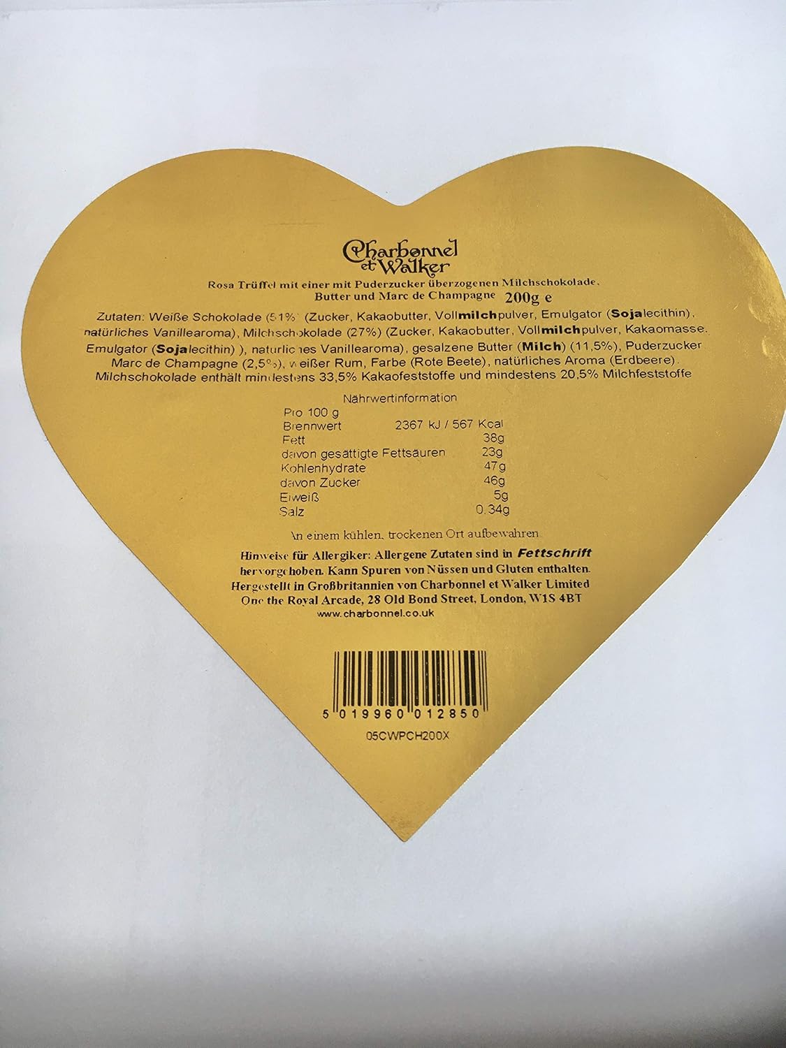 Charbonnel et Walker Pink Marc de Champagne Trüffel in herzförmiger Box 200g