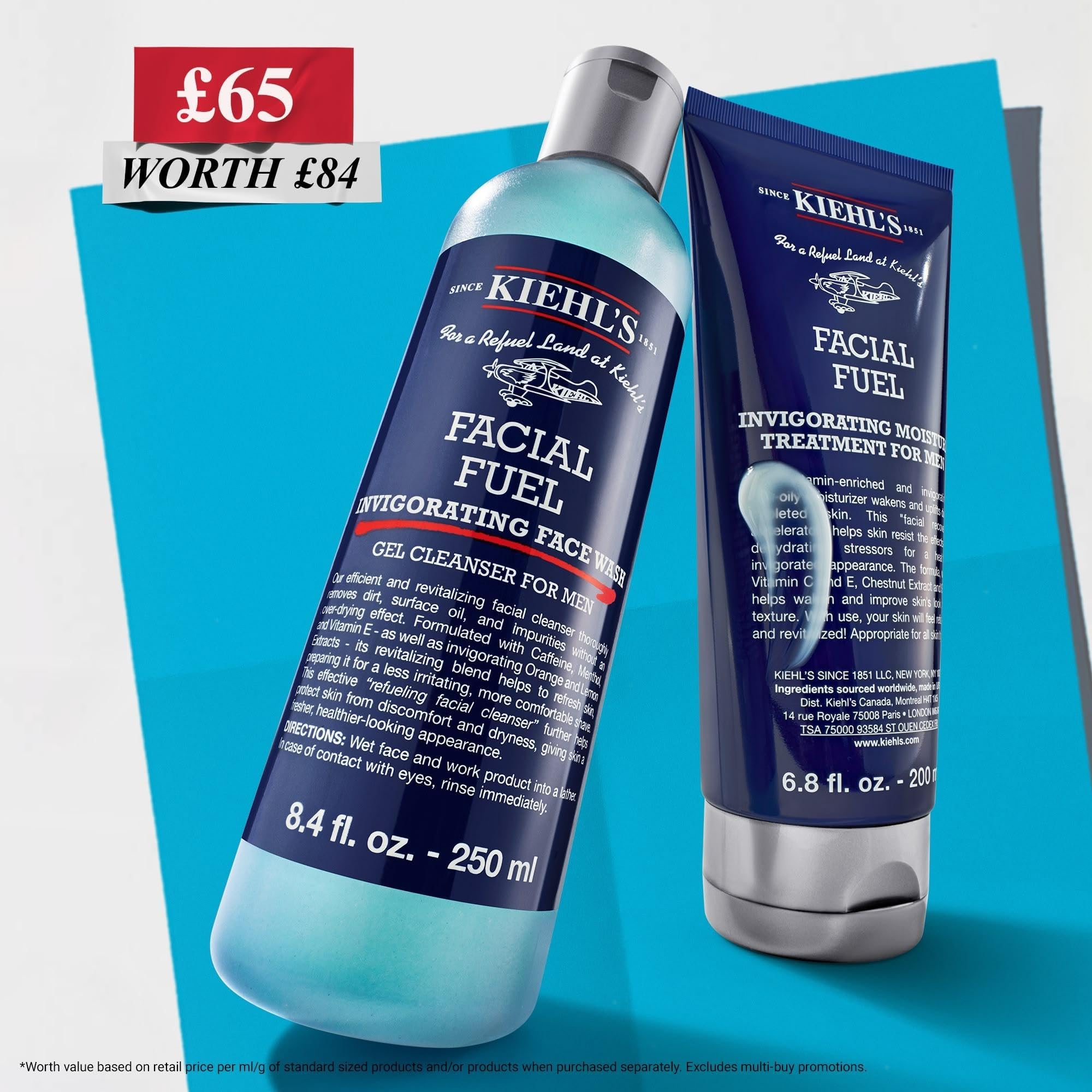 Kiehl's Facial Fuel Gift Set for Men - Energising Face Wash and Moisturiser | 450 ml