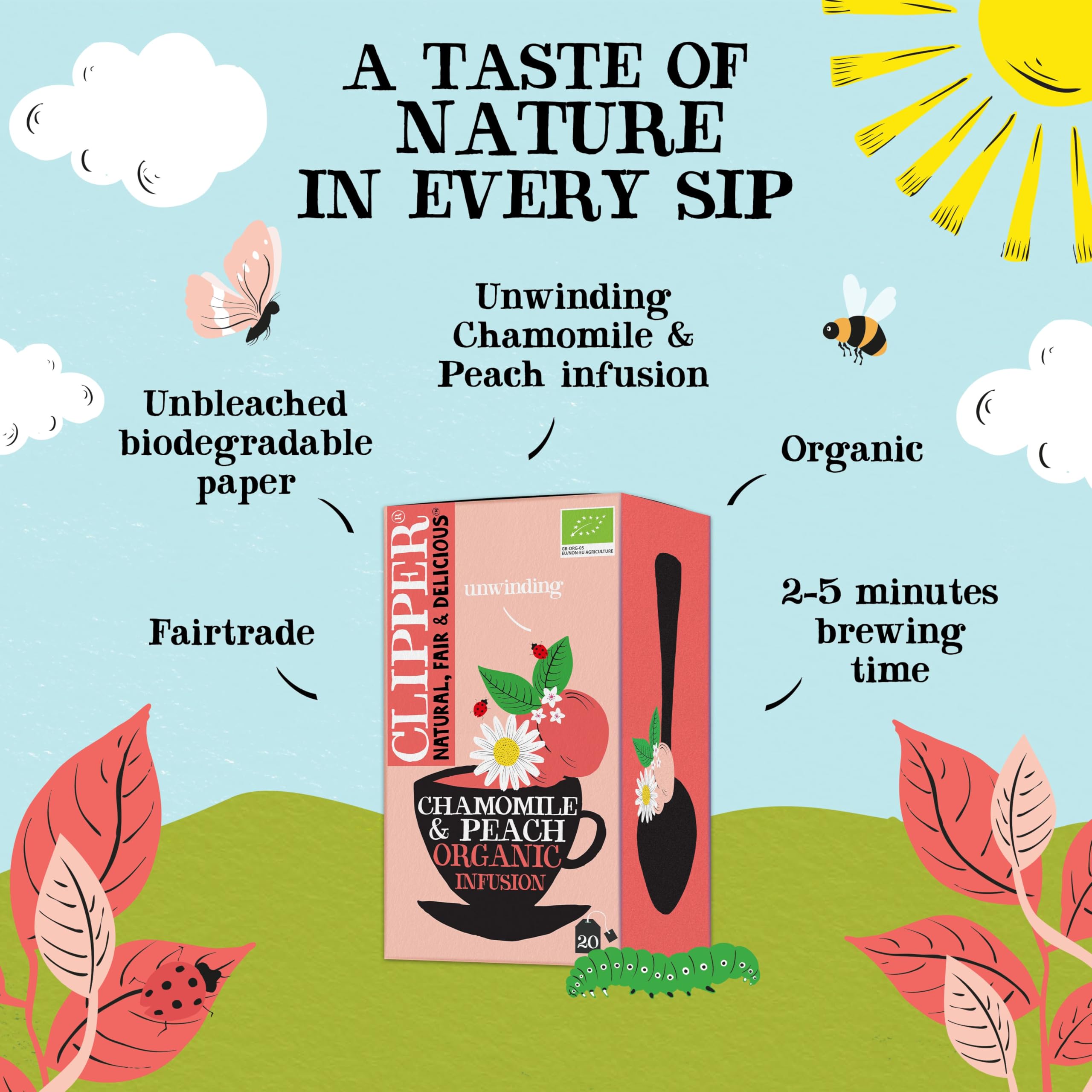 Clipper Bio-Früchteteebeutel mit Kamille und Pfirsich-Aufguss, 80 Teebeutel 4