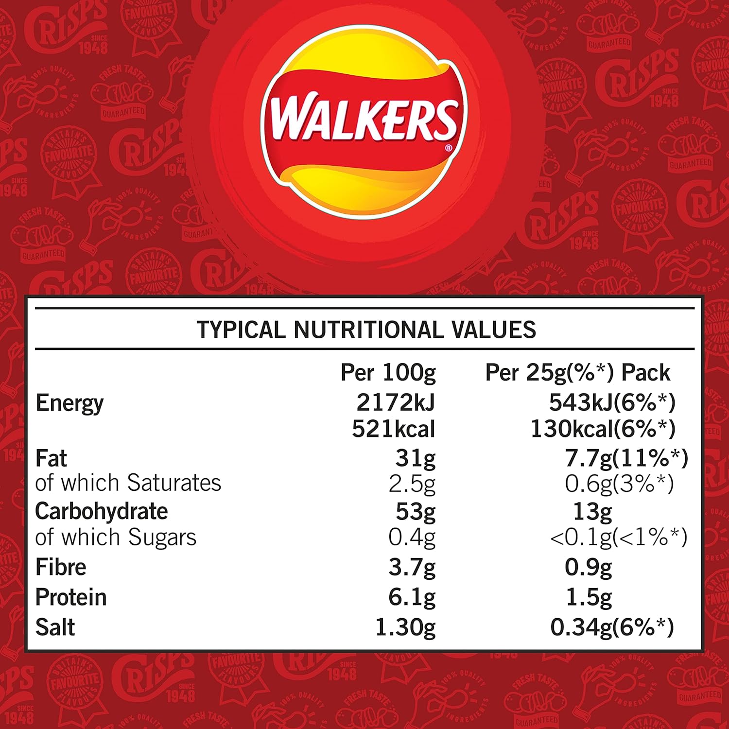 Walkers Ready Salted Multipack Chips 6x25g 7