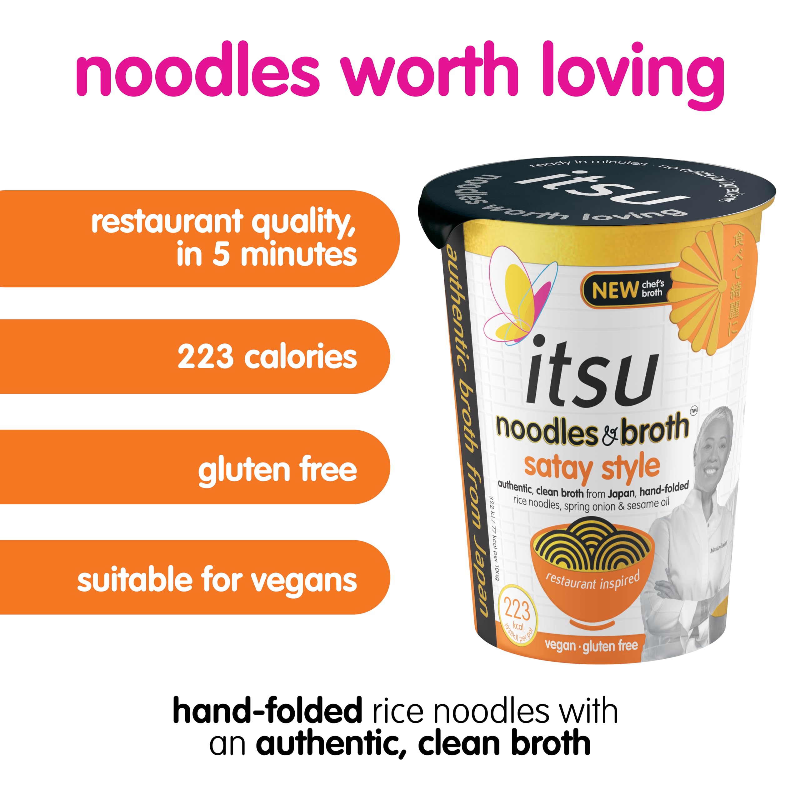 Itsu Satay Style Instantnudeln &amp; Brühetopf 66 g – Glutenfrei, Vegan, Fettarm – 6er-Pack