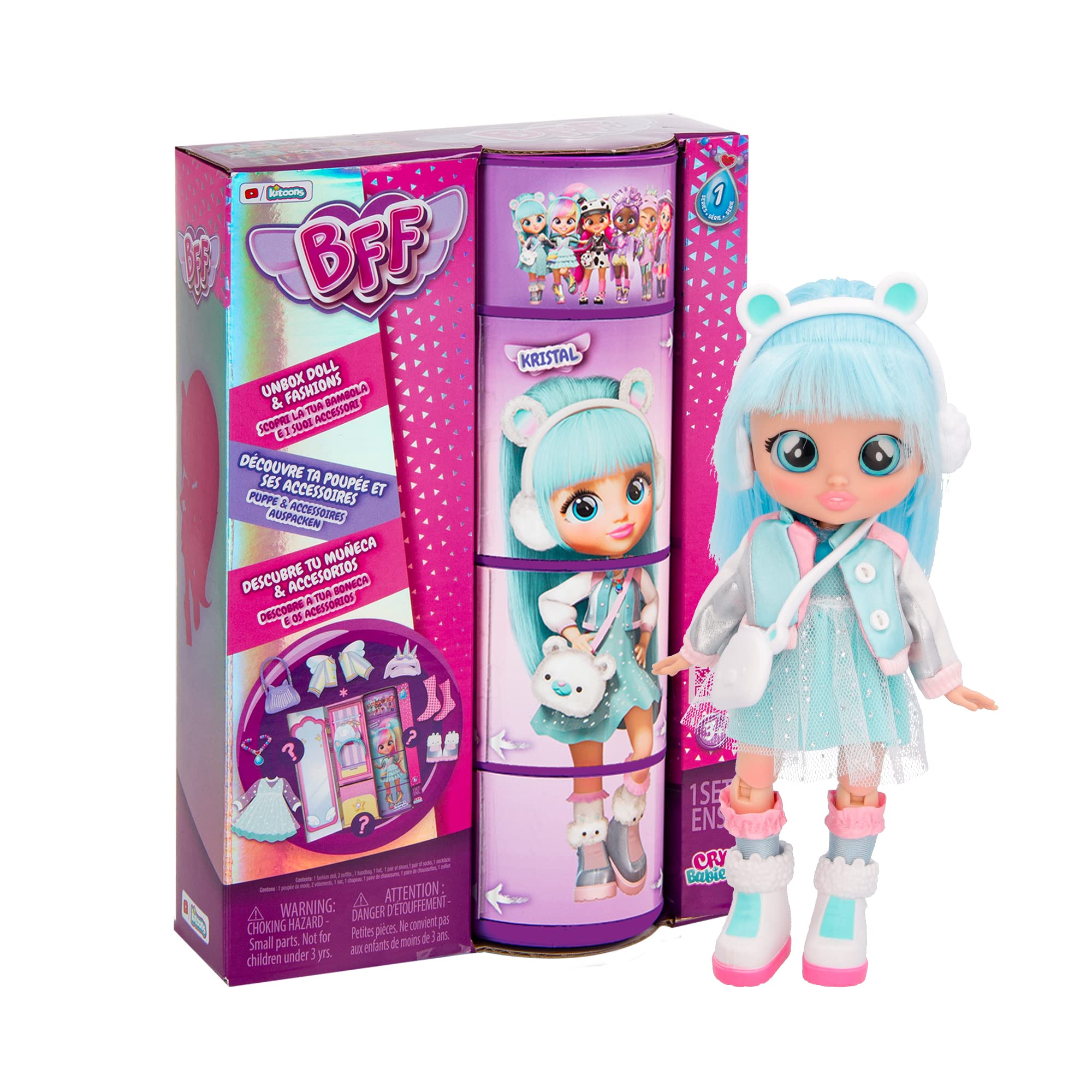 BFF by Cry Babies Kristal - Collectible Fashion Doll with Long Hair & 9 Accessories, Age 5+