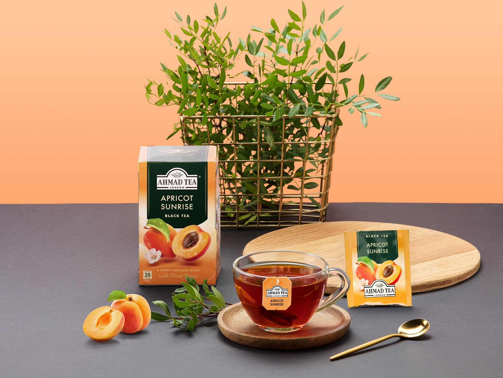 Ahmad Tea Apricot Sunrise Fruit Black Tea | 20 Teabags | Black Tea with Apricot Flavoring