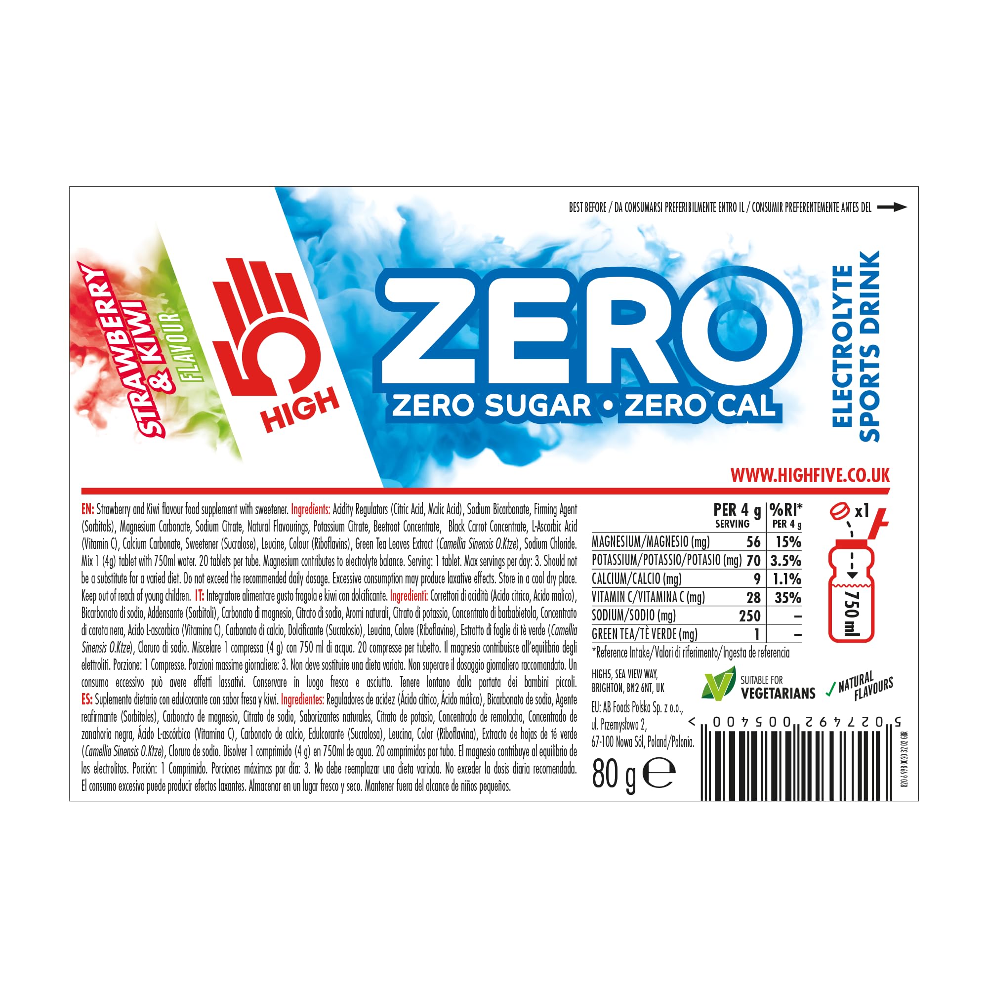HIGH5 ZERO Electrolyte Tablets - Sugar-Free Hydration with Vitamin C | 20 Count Strawberry & Kiwi 6