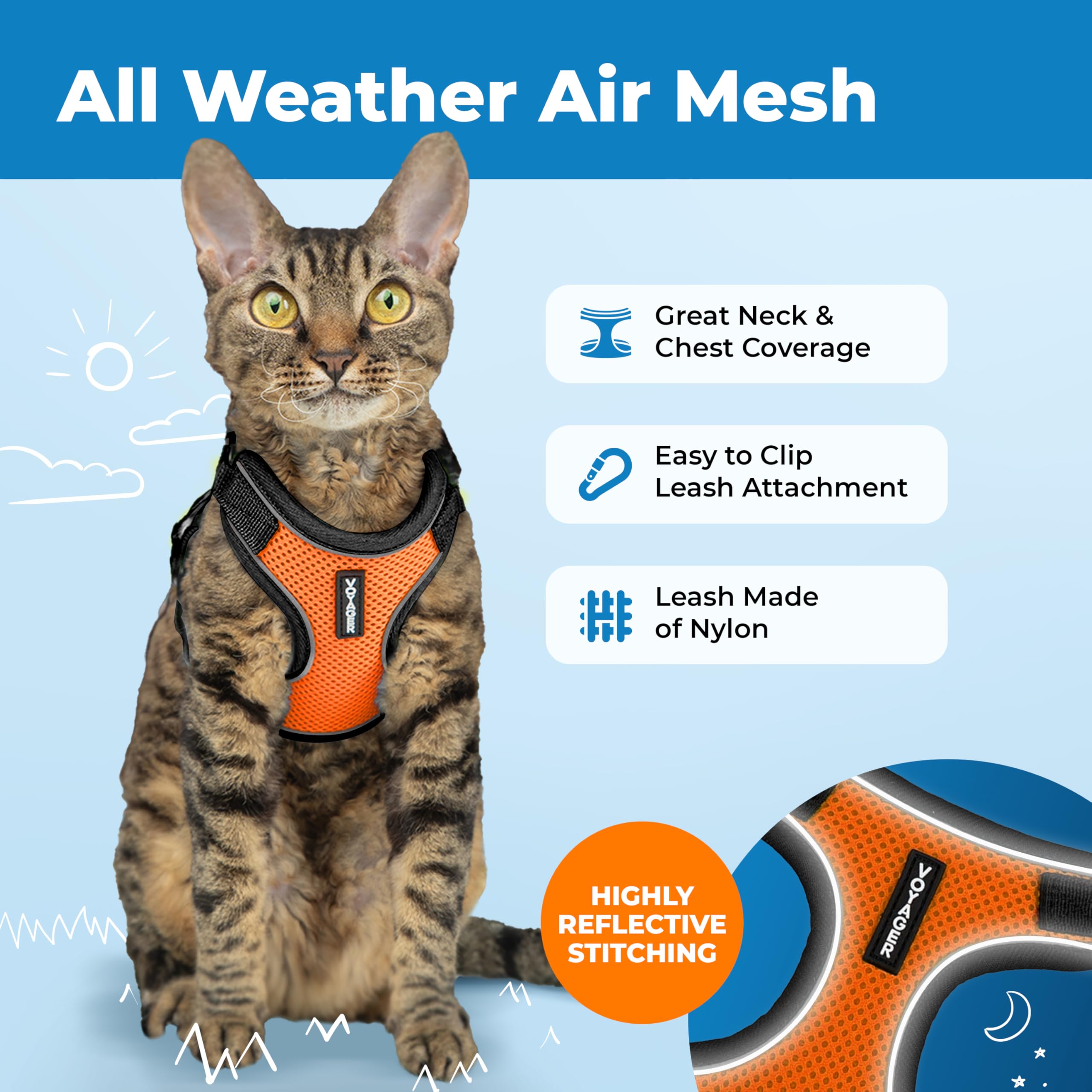 Best Pet Supplies Voyager Escape Proof Cat Harness and Leash Set - XXS, Black Trim-Orange 3