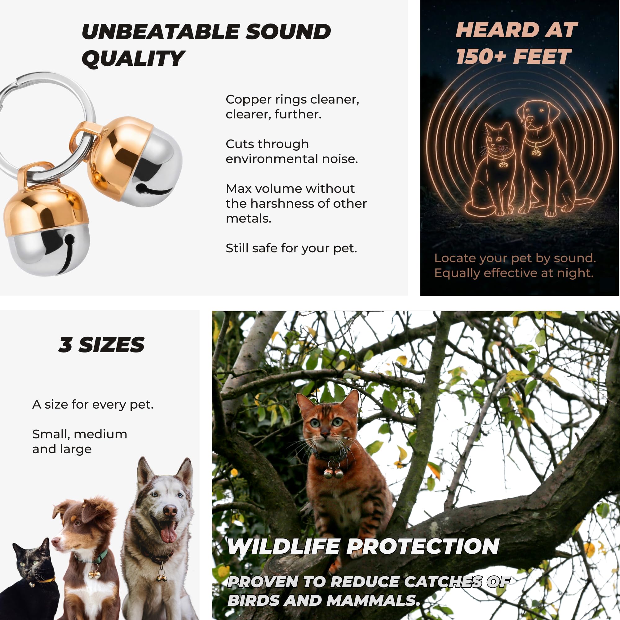 Beau's Bells Loud Copper Pet Bells - Wildlife Protection | Pet Tracking | Split Ring Clasp 4