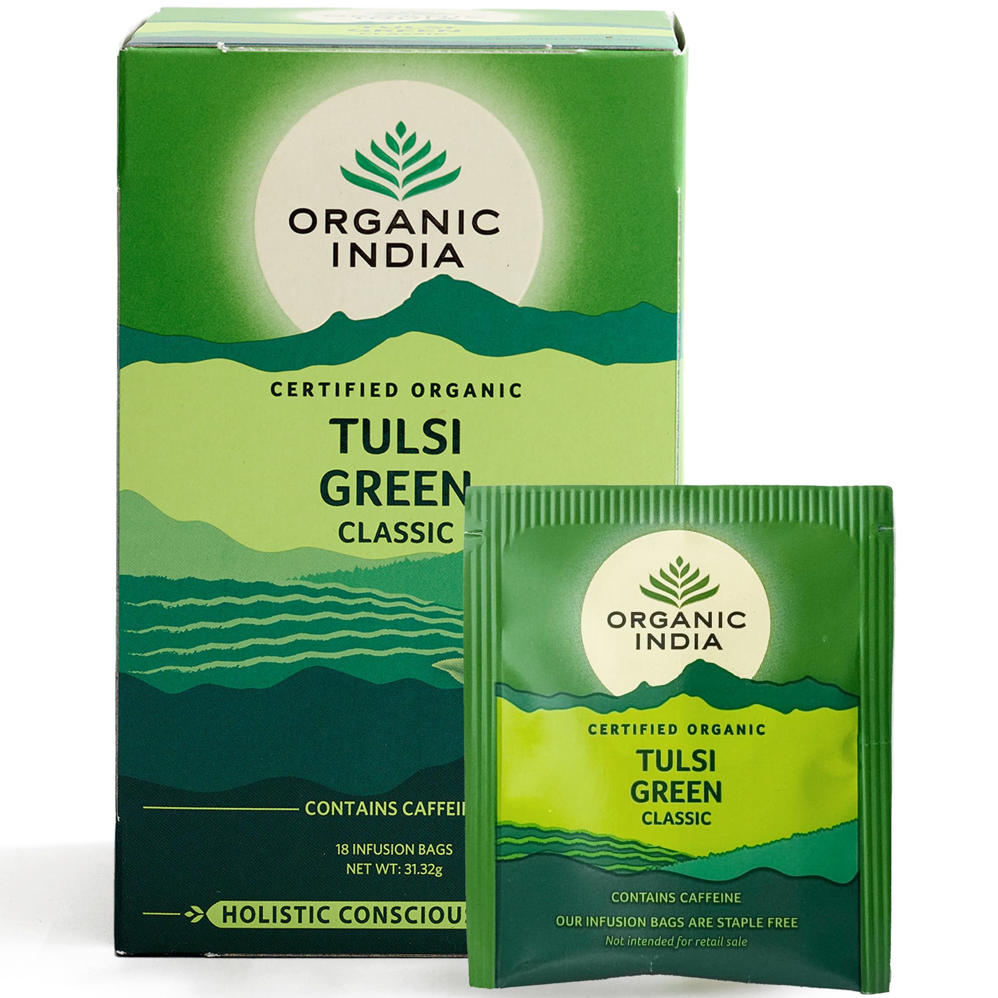 ORGANIC INDIA Tulsi Green Tea Classic - Certified Organic & Vegan | 18 Teabags