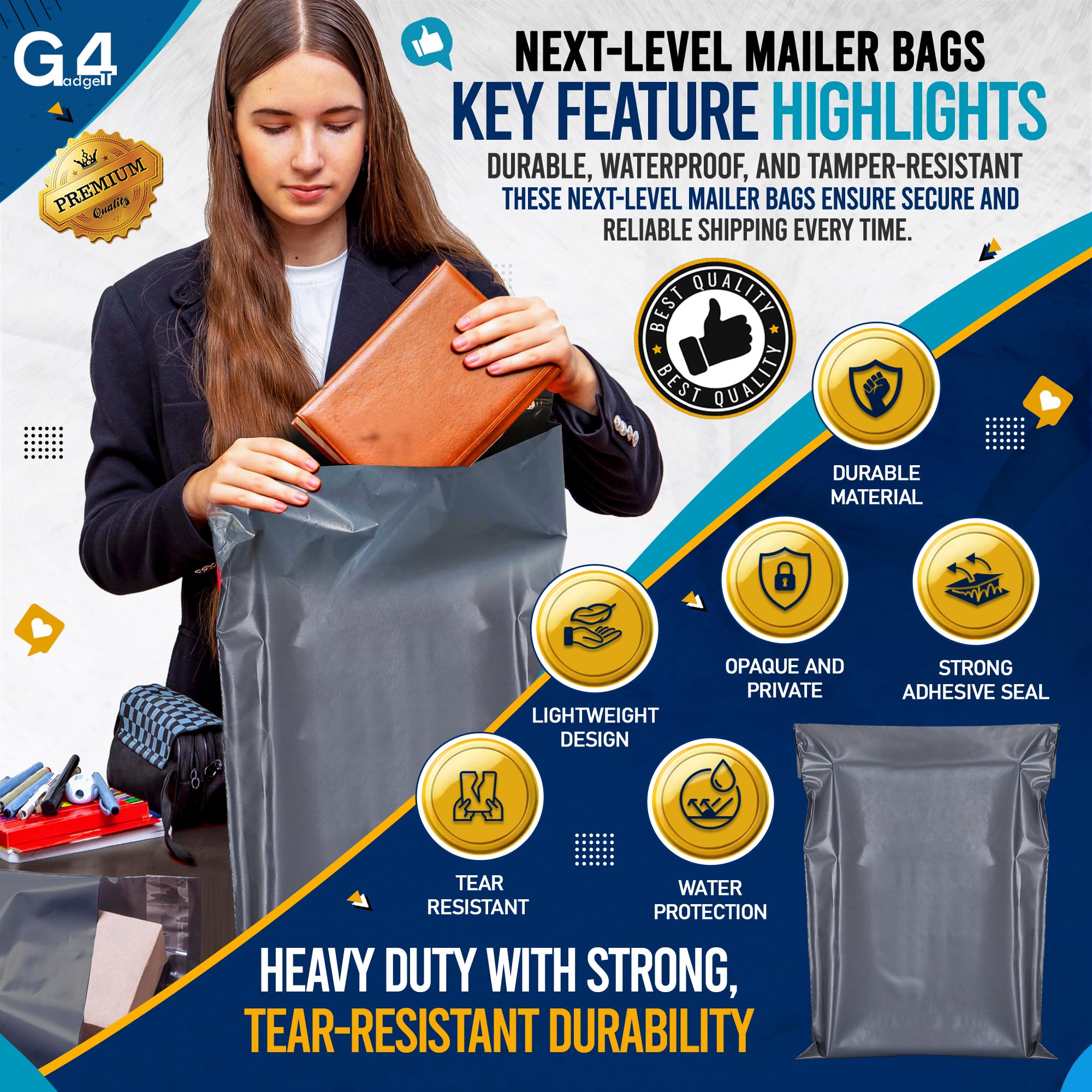 G4GADGET Large Grey Box Mailers - 25 Pack | 17 x 24 Inches | Strong Plastic Poly Mailers 4