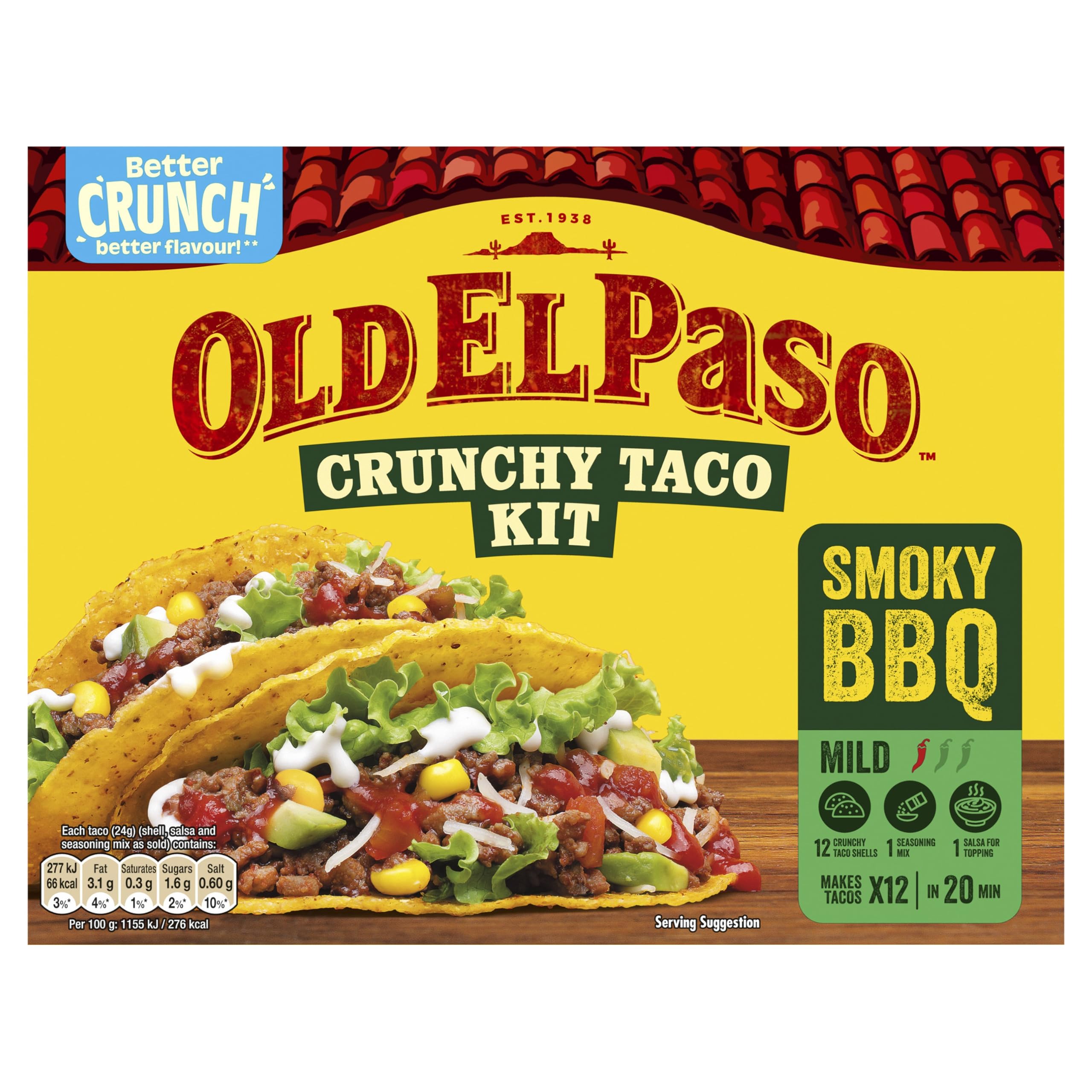 Old El Paso Smoky BBQ Crunchy Taco Kit - Mild Chilli Rating | 292G