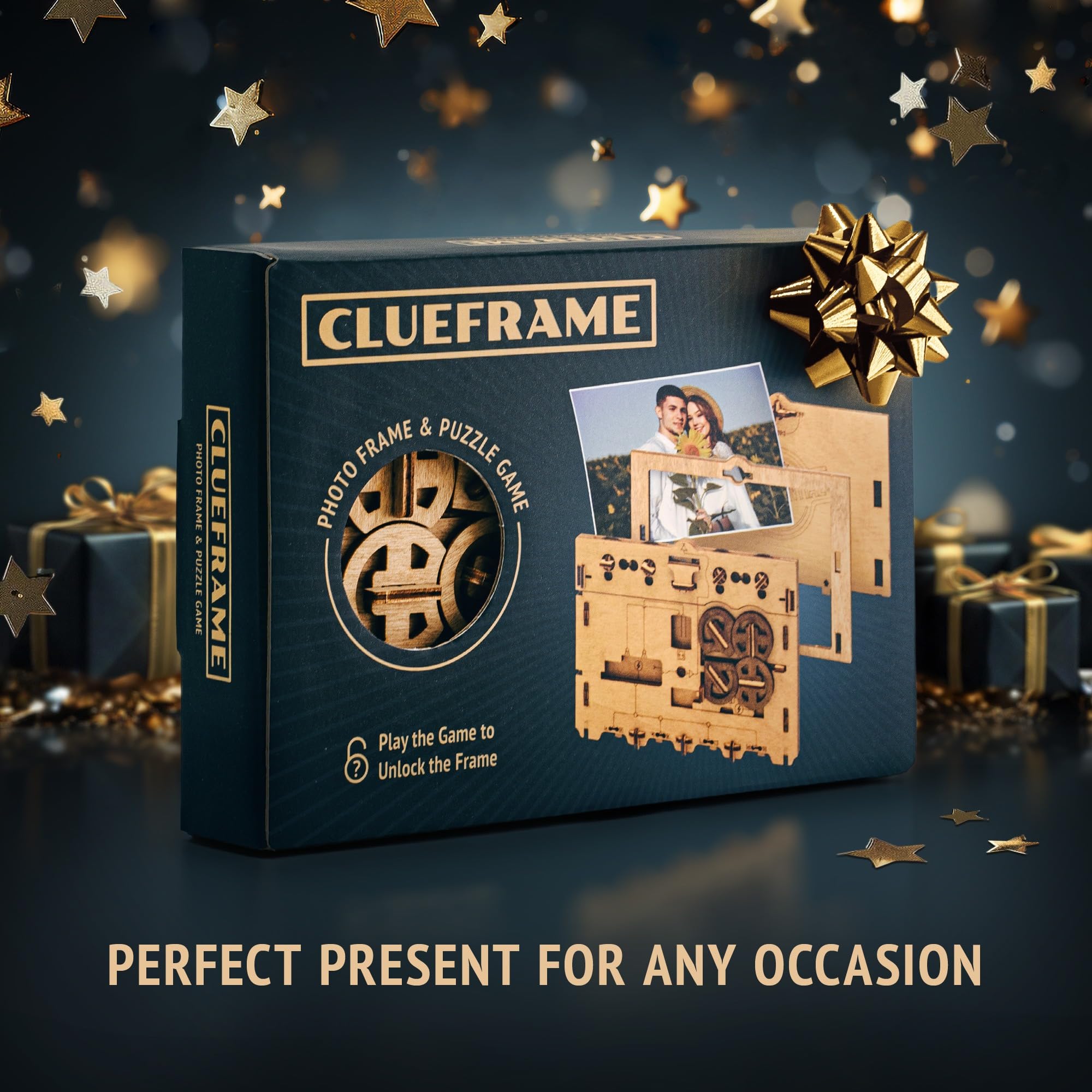 iDventure Clueframe - Secret Picture Frame Puzzle Box | Customizable 4-Digit Code | Birch Wood 6