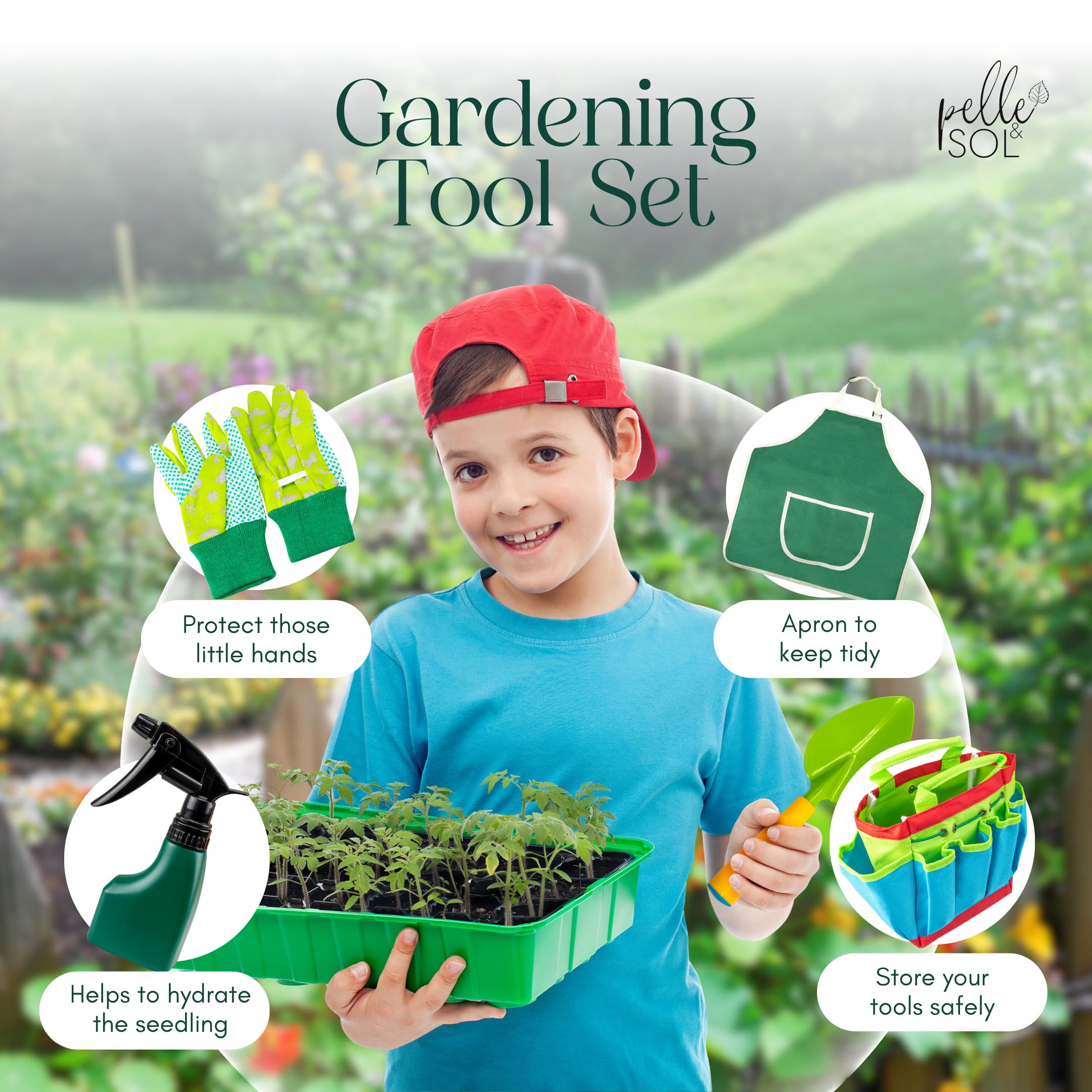 Pelle & Sol 10-Piece Kids Gardening Tool Set - Durable Metal & Plastic Tools for Ages 4+ 8