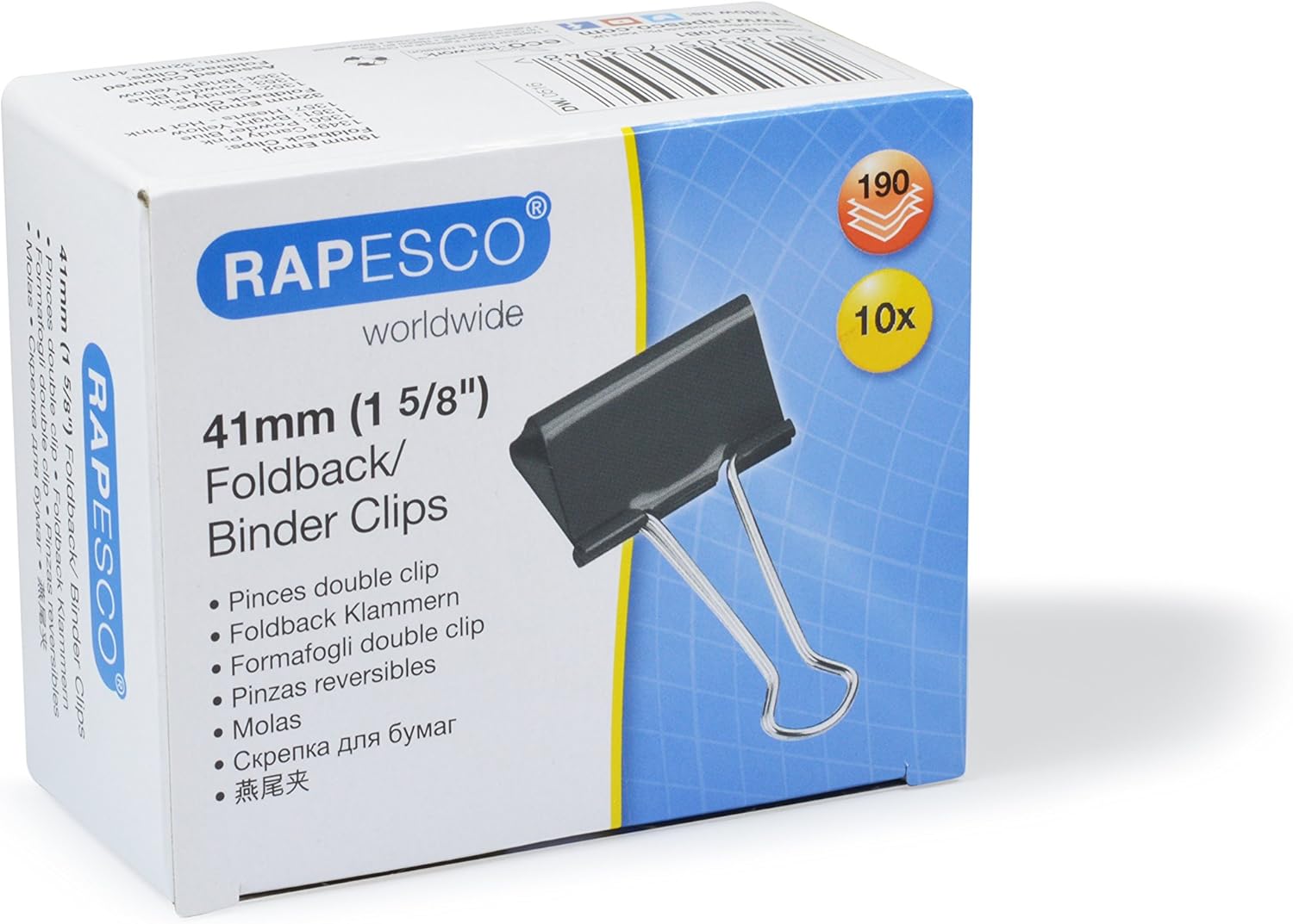 Rapesco FBC410B1 41 mm Foldback Clips, Black, Pack of 10 3