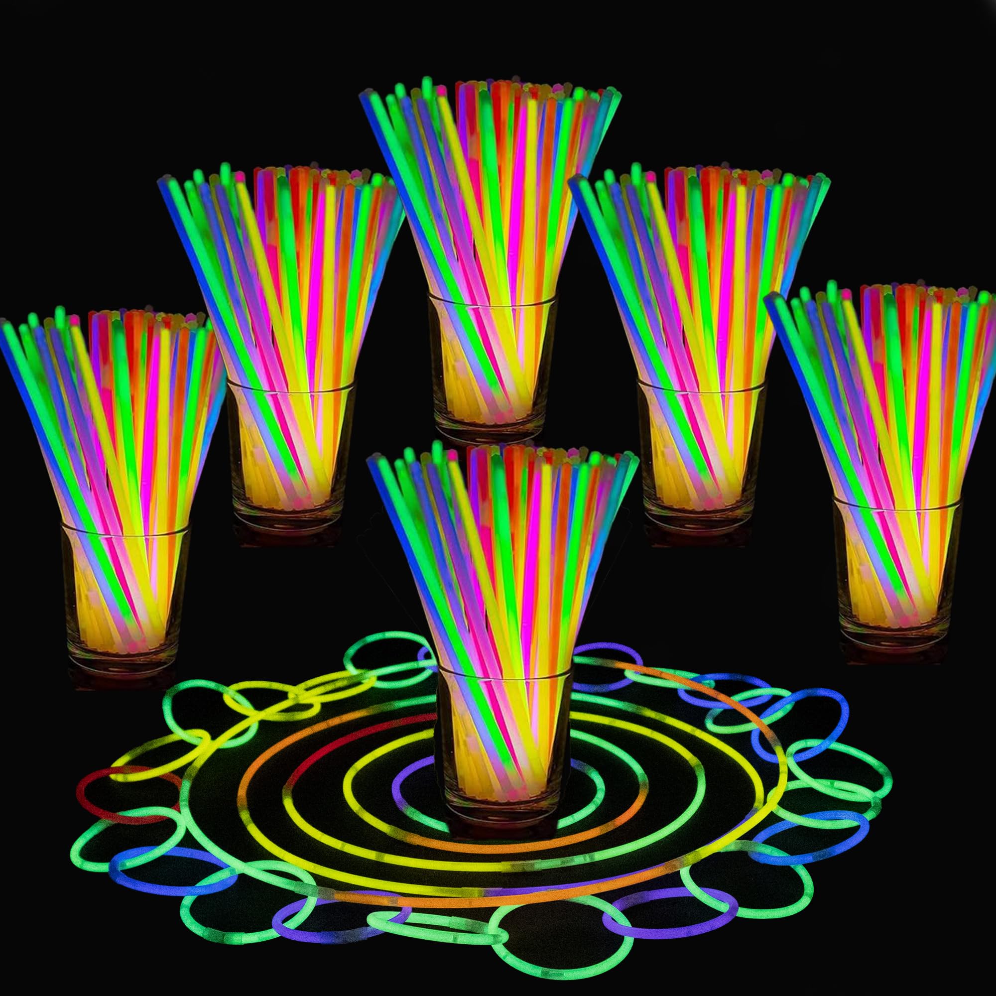 SHATCHI 200Pcs Glow Sticks 20cm Neon Colours for Bracelets, Rings & Necklaces | Unisex Children
