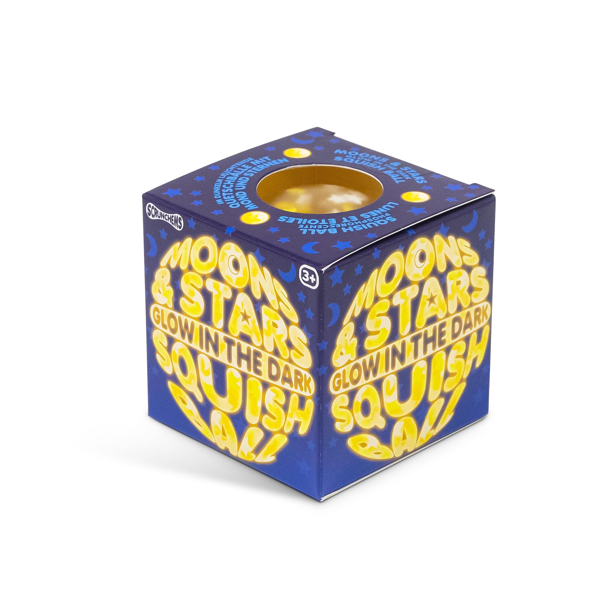 Tobar Scrunchems Moons and Stars Glow in the Dark Stress Squish Ball - 6cm Fidget Toy for Kids and Adults