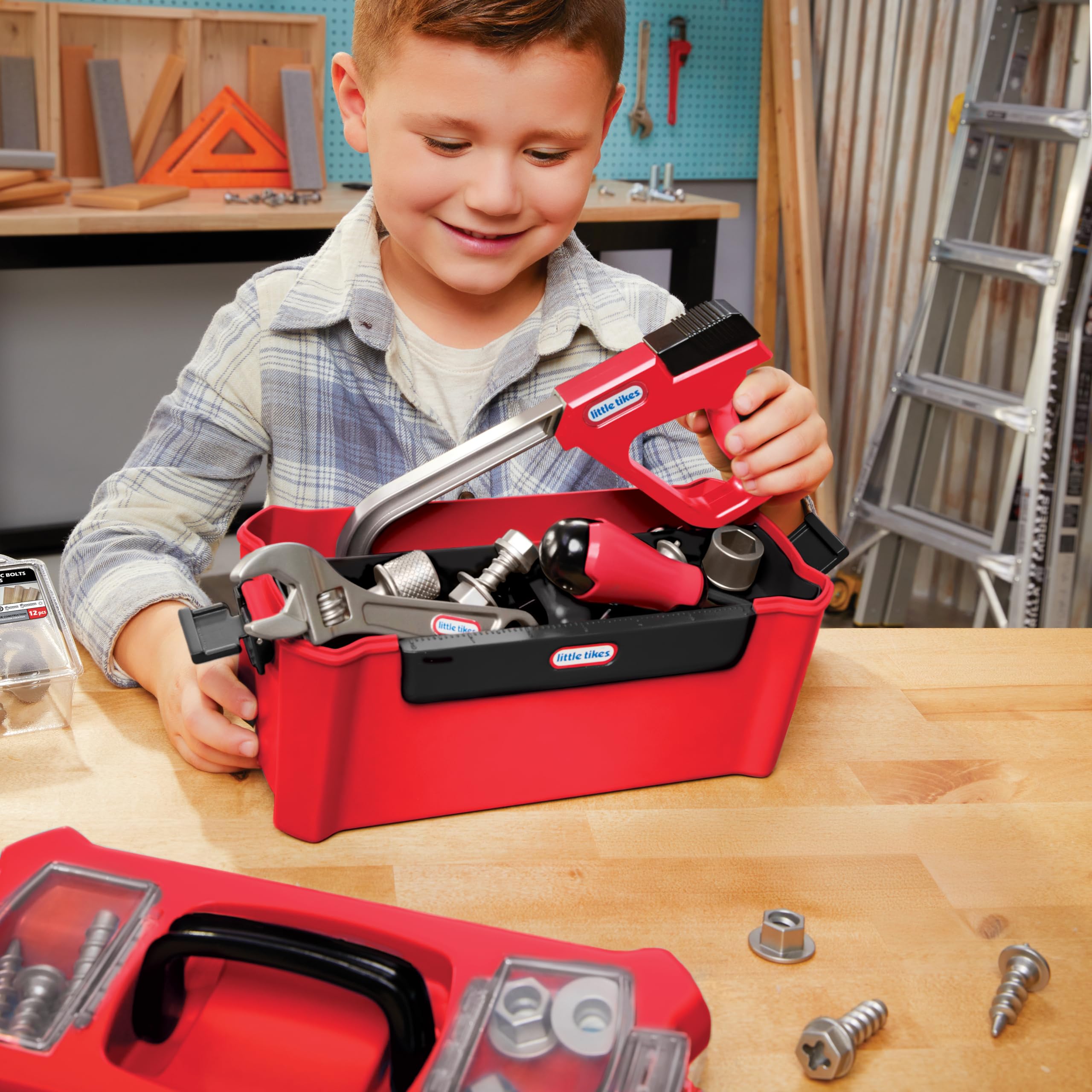 Little Tikes Creative Construction Tool Box Set - 9-Piece Pretend Play Building Kit for Kids 3+