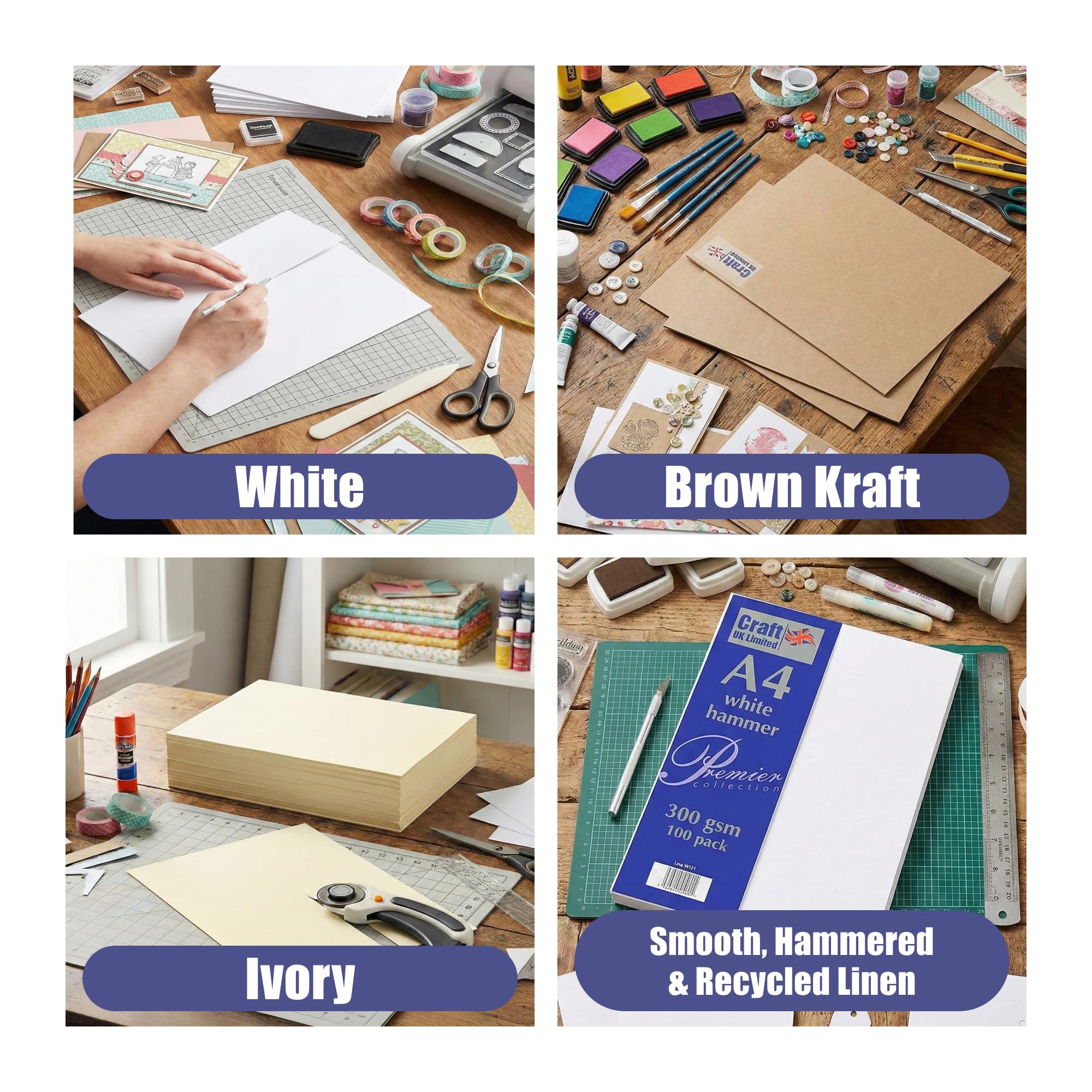 Craft UK W121 Hammered Card Stock - White | A4 | 300 gsm | 100 Sheets 8