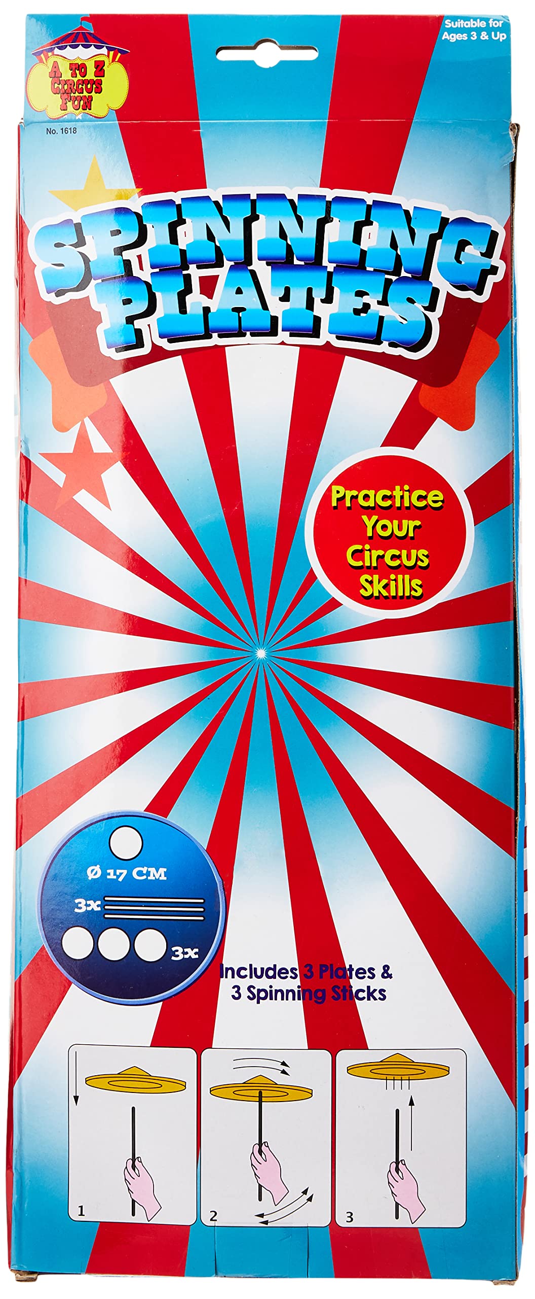 Atoz Spinning Plates Set - 3 Multicolor Plates & Sticks for Kids 3+ | Plastic