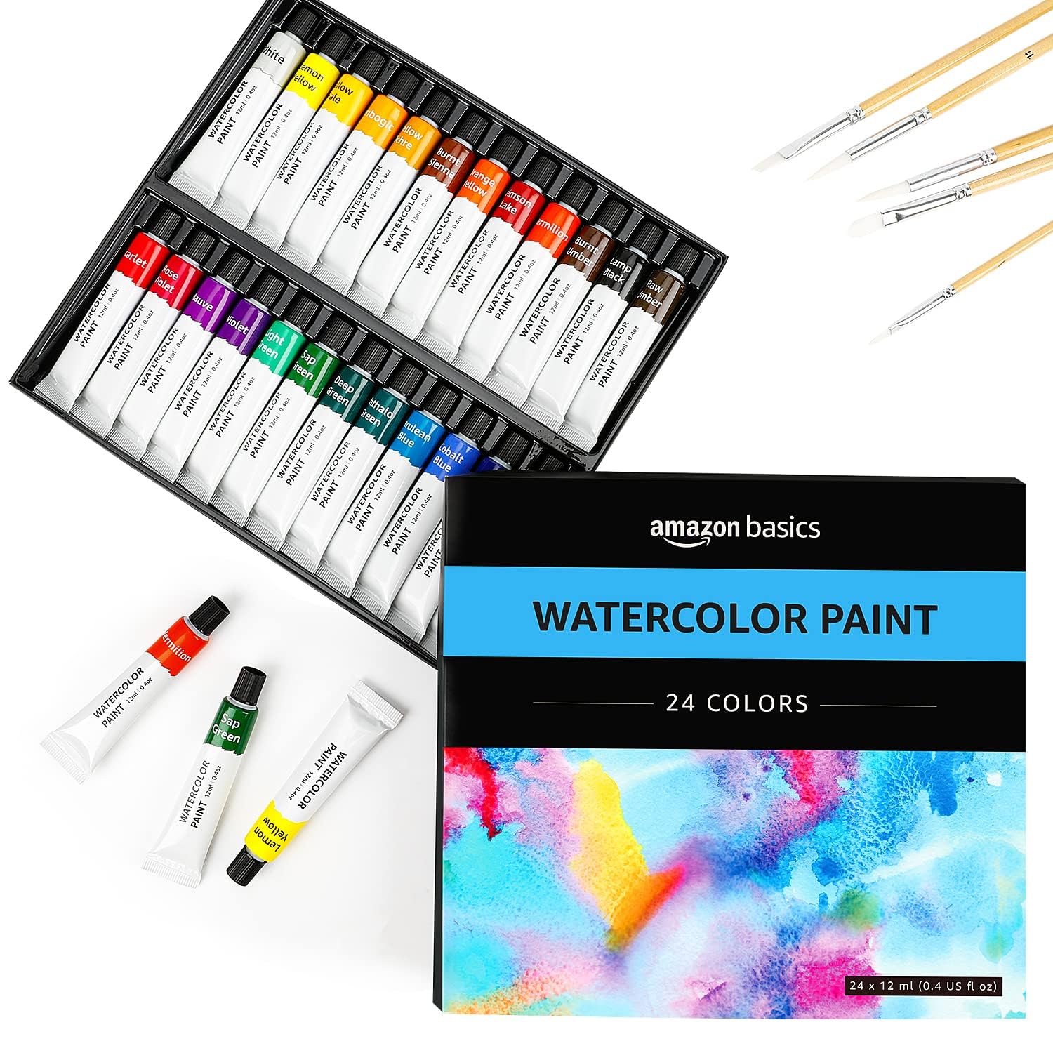 Amazon Basics Watercolour Paint Set - 24 Vibrant Tubes (12 ml Each) | Rich Hues | Good Transparency 6