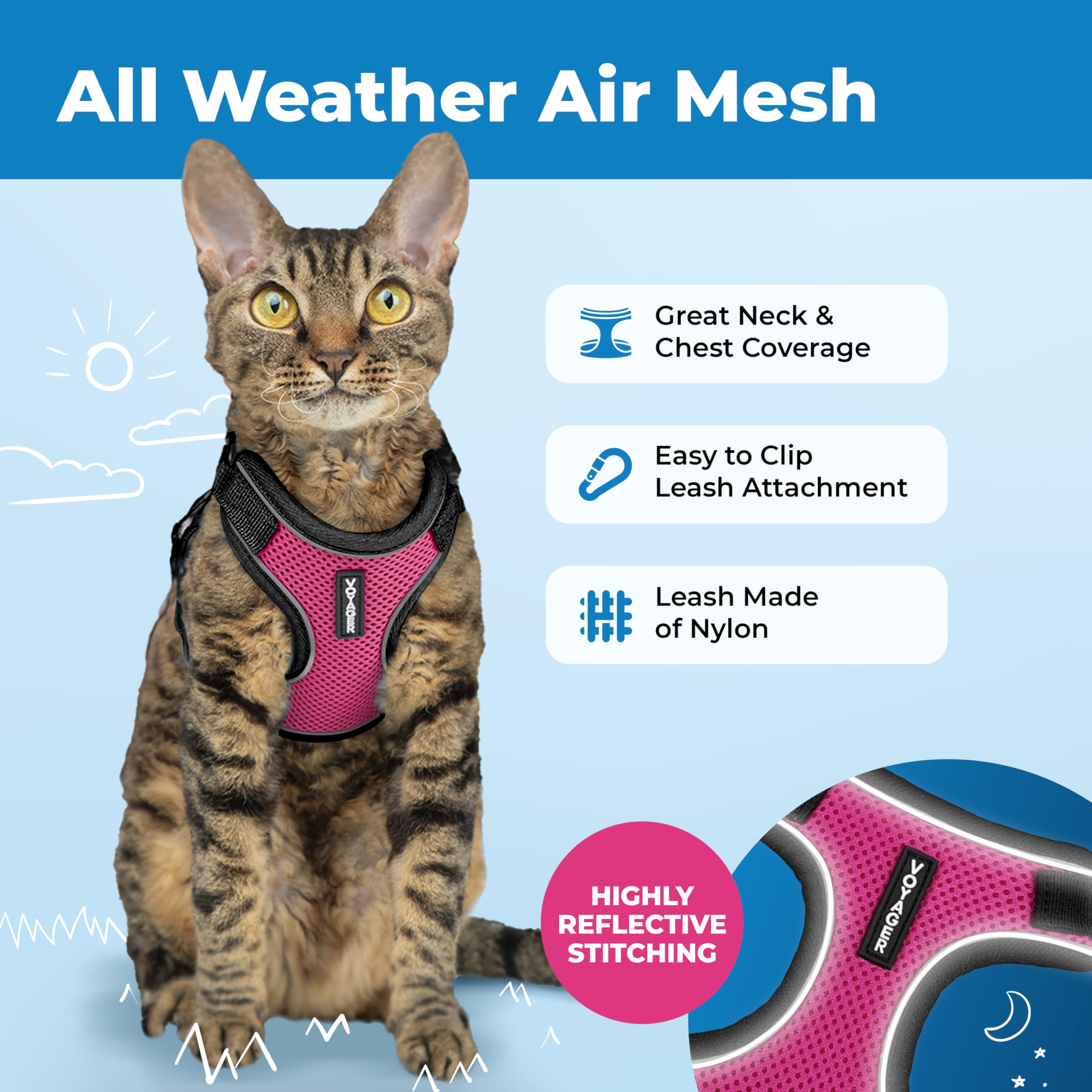 Best Pet Supplies Voyager Escape Proof Cat Harness and Leash Set - XXS, Fuchsia 3