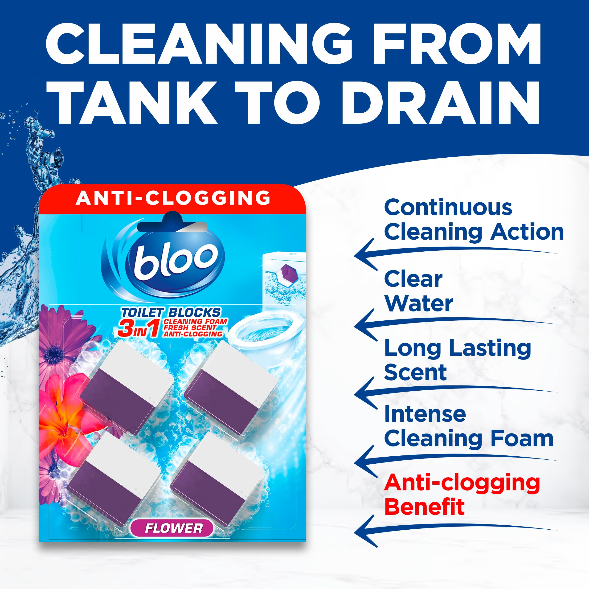 Bloo 3in1 Toilet Blocks - Limescale Remover & Cleaner | 4 Count Pack 2