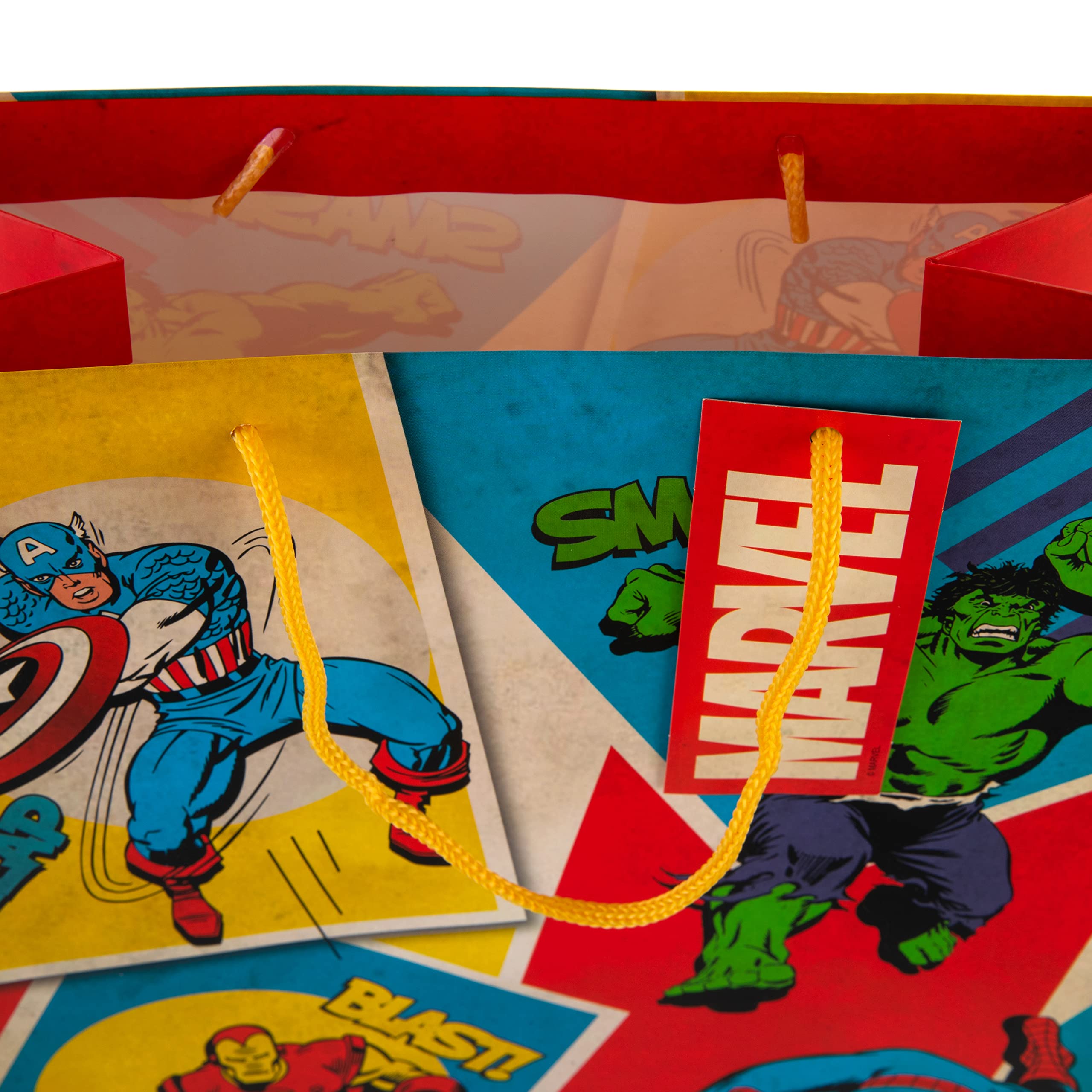 Hallmark Large Marvel Avengers Gift Bag with Tag | Yellow Cord Handles | 33cm x 26.5cm x 14.6cm 6