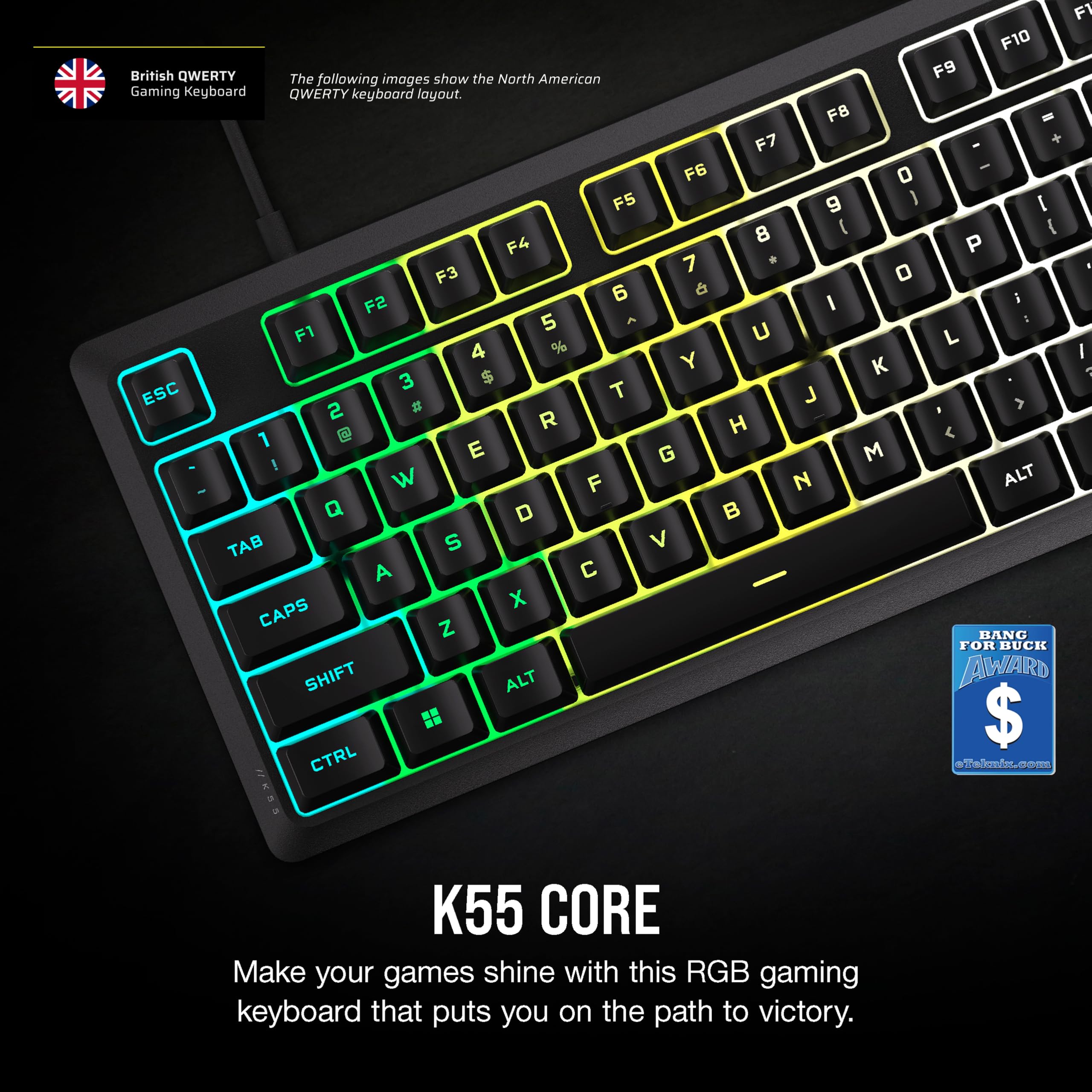 Corsair K55 CORE RGB Membrane Wired Gaming Keyboard – Quiet, Responsive Swi 6