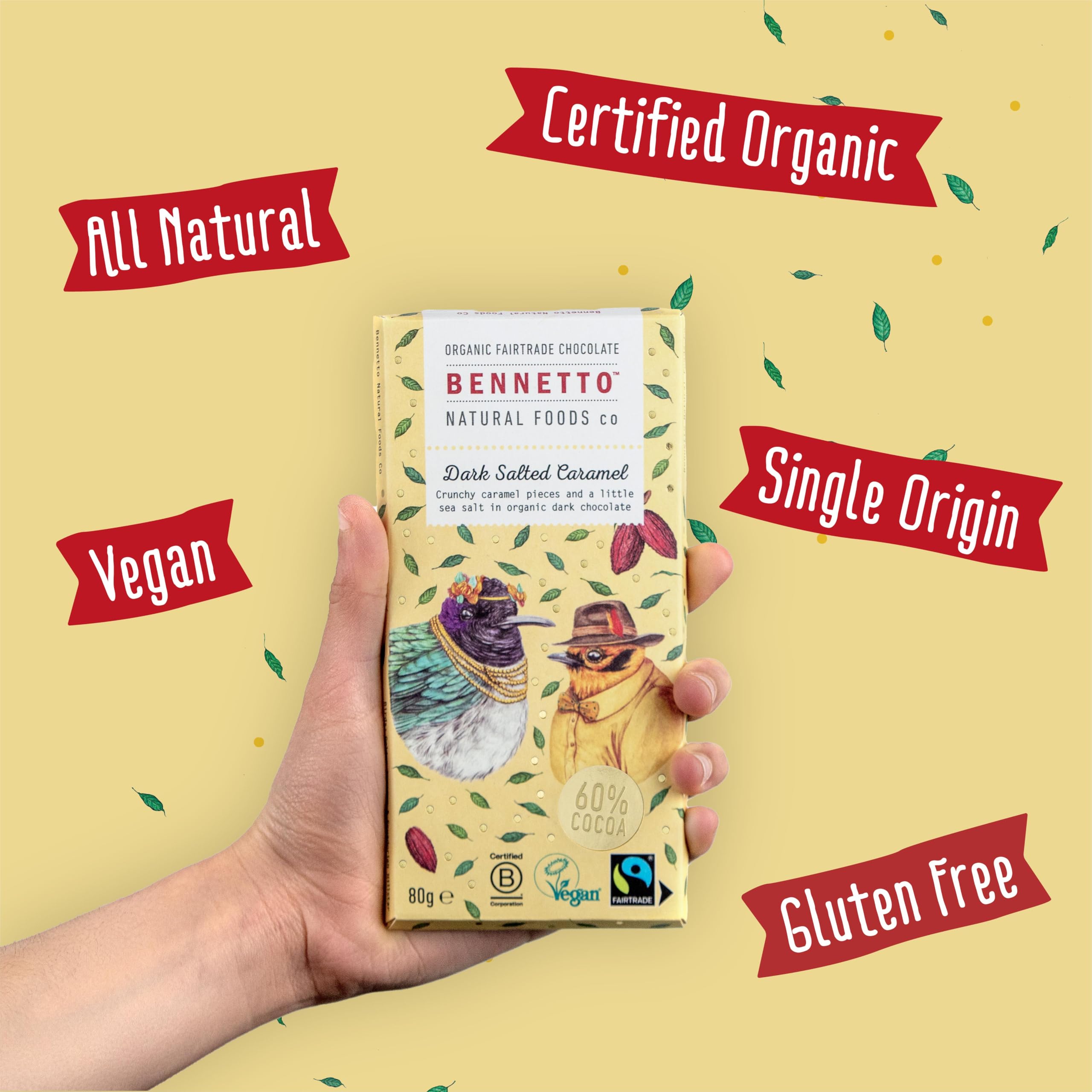 Bennetto Dunkler Schokoriegel mit gesalzenem Karamell – Bio, Fairtrade, Vegan, Glutenfrei 5