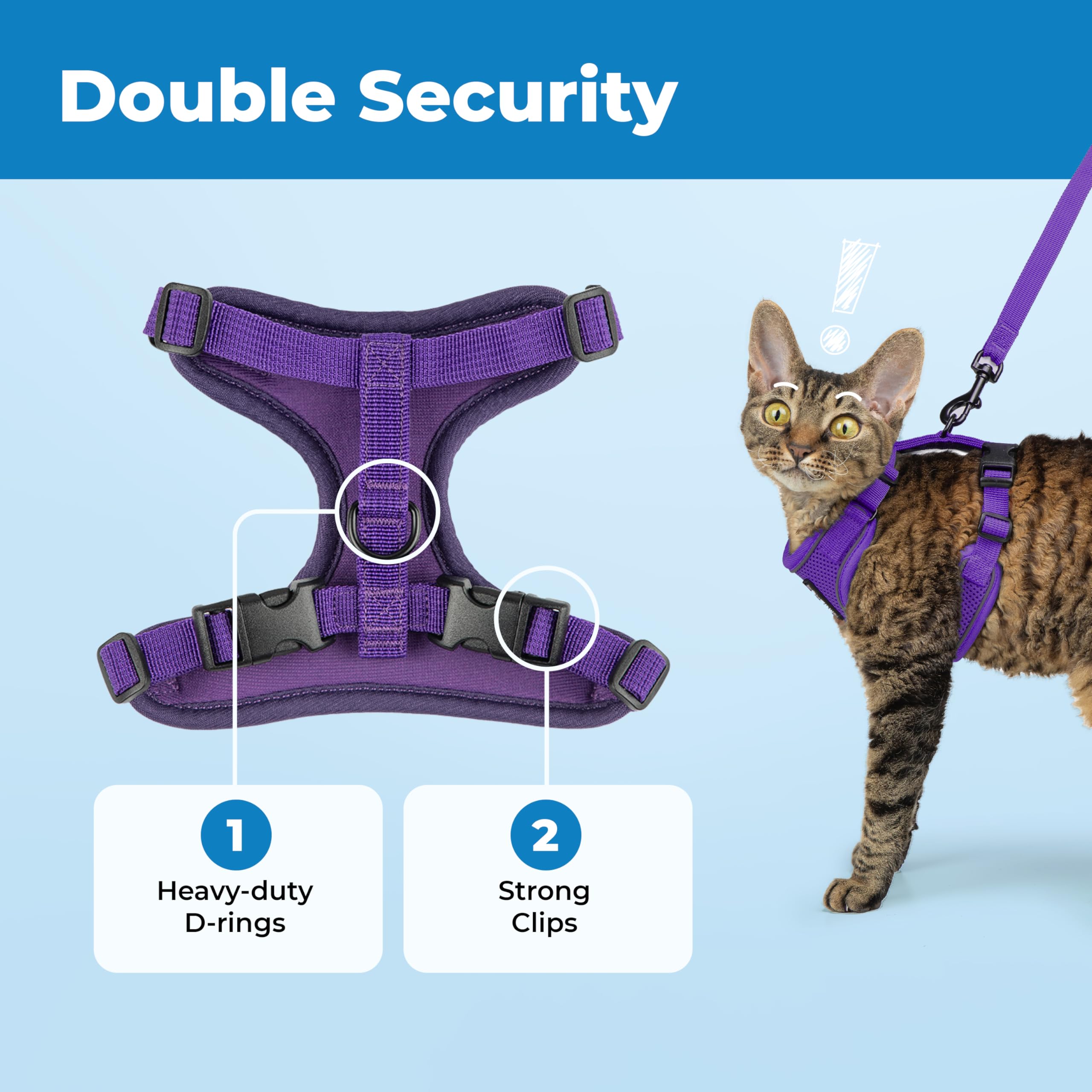 Best Pet Supplies Voyager Escape Proof Cat Harness and Leash Set - Reflective Stitching, All-Weather Air Mesh | Purple, Size S 5