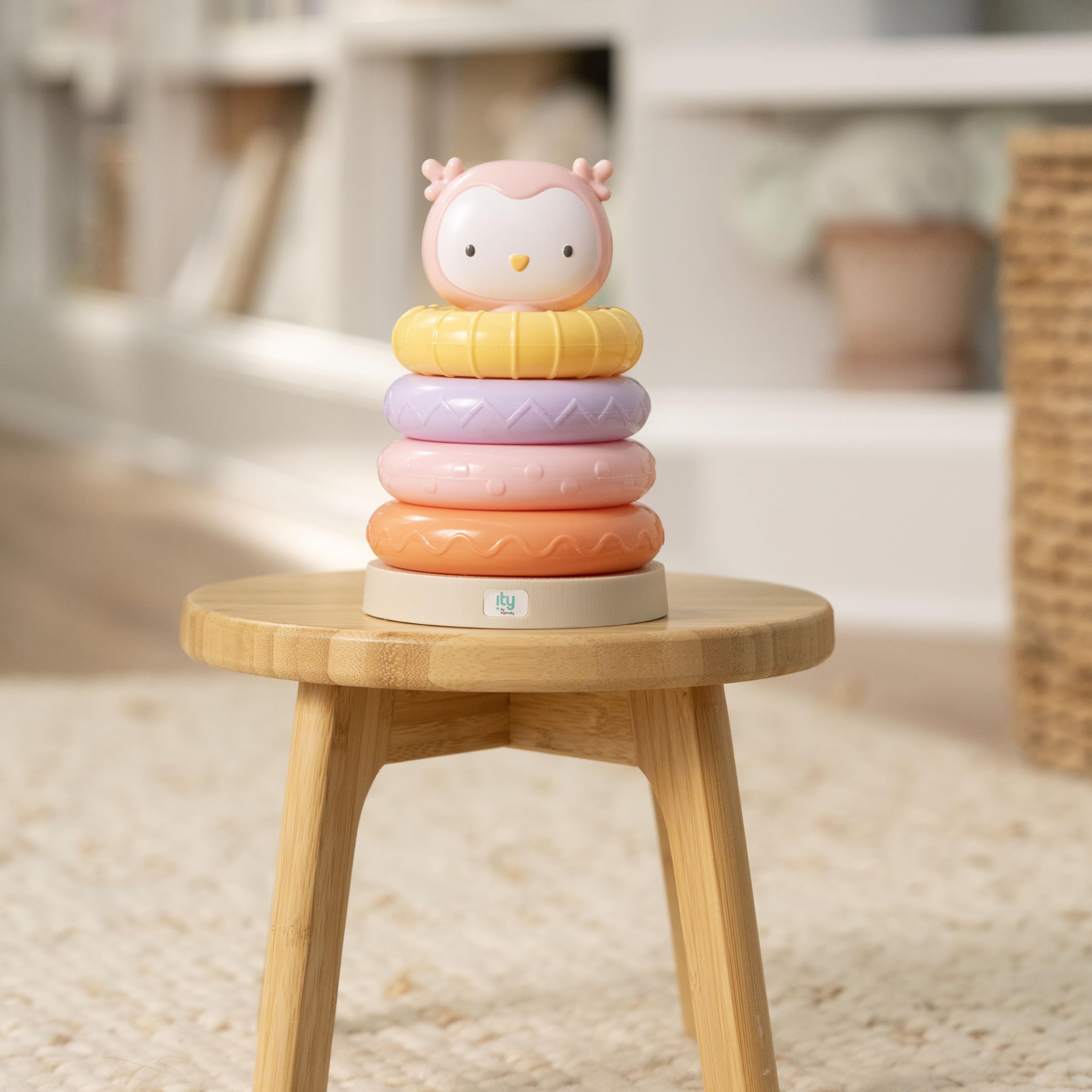 Ingenuity ity Cutie Stacks - Nally the Owl Stacking Toy for Babies 6+ Months 2