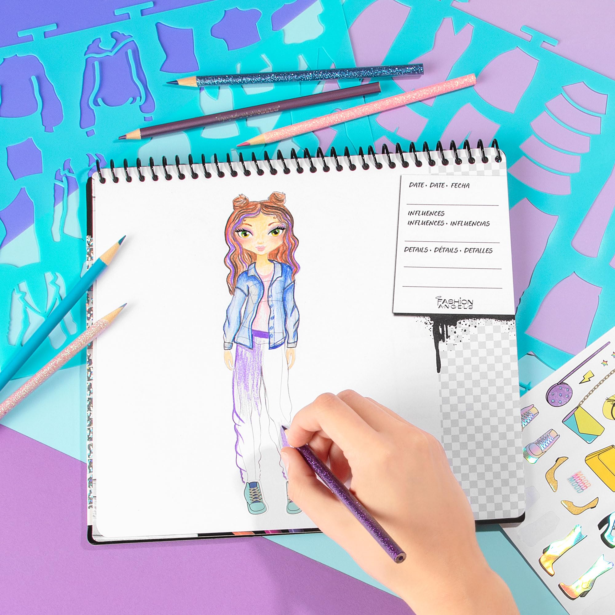 Fashion Angels Streetwear Fashion Design Sketch Portfolio - 30 Sheets | 4 Stencils | 100+ Stickers 3