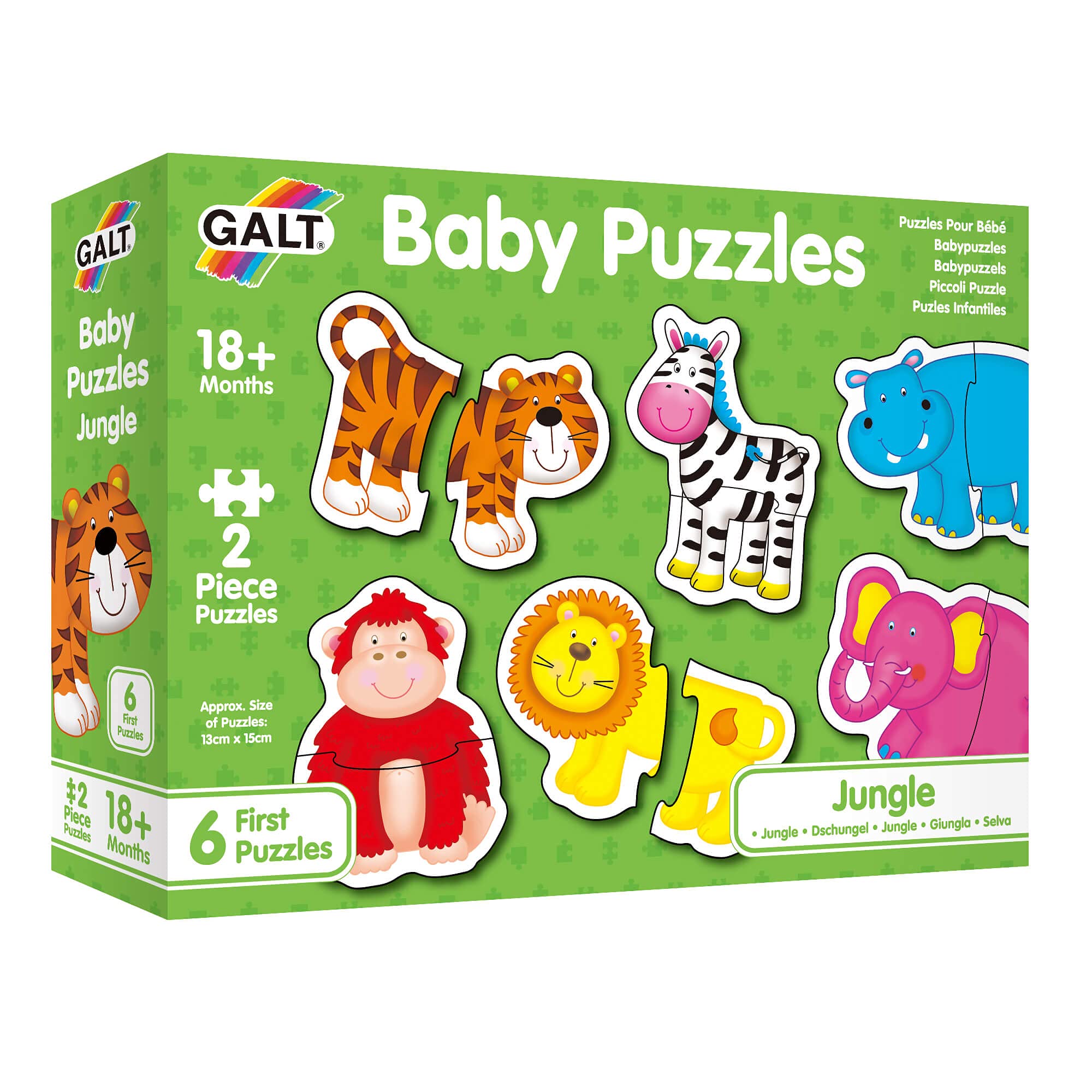 Galt Toys Baby Puzzles - Jungle Theme | 6 Shaped 2-Piece Puzzles for Ages 18 Months+
