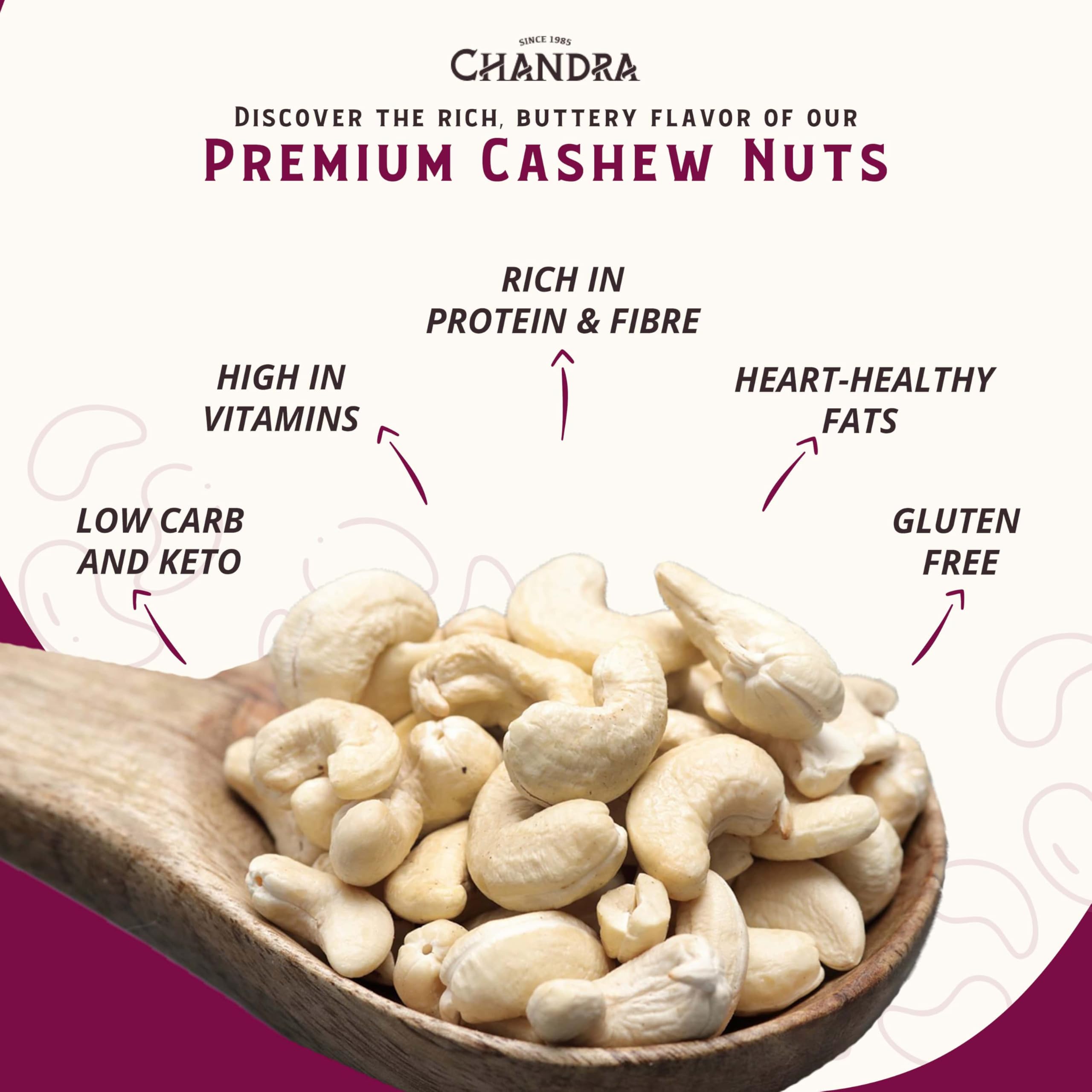 CHANDRA Whole Foods Raw Deshelled Whole Cashew Nuts - 1KG | Low-GI | Vegan & Gluten-Free 3