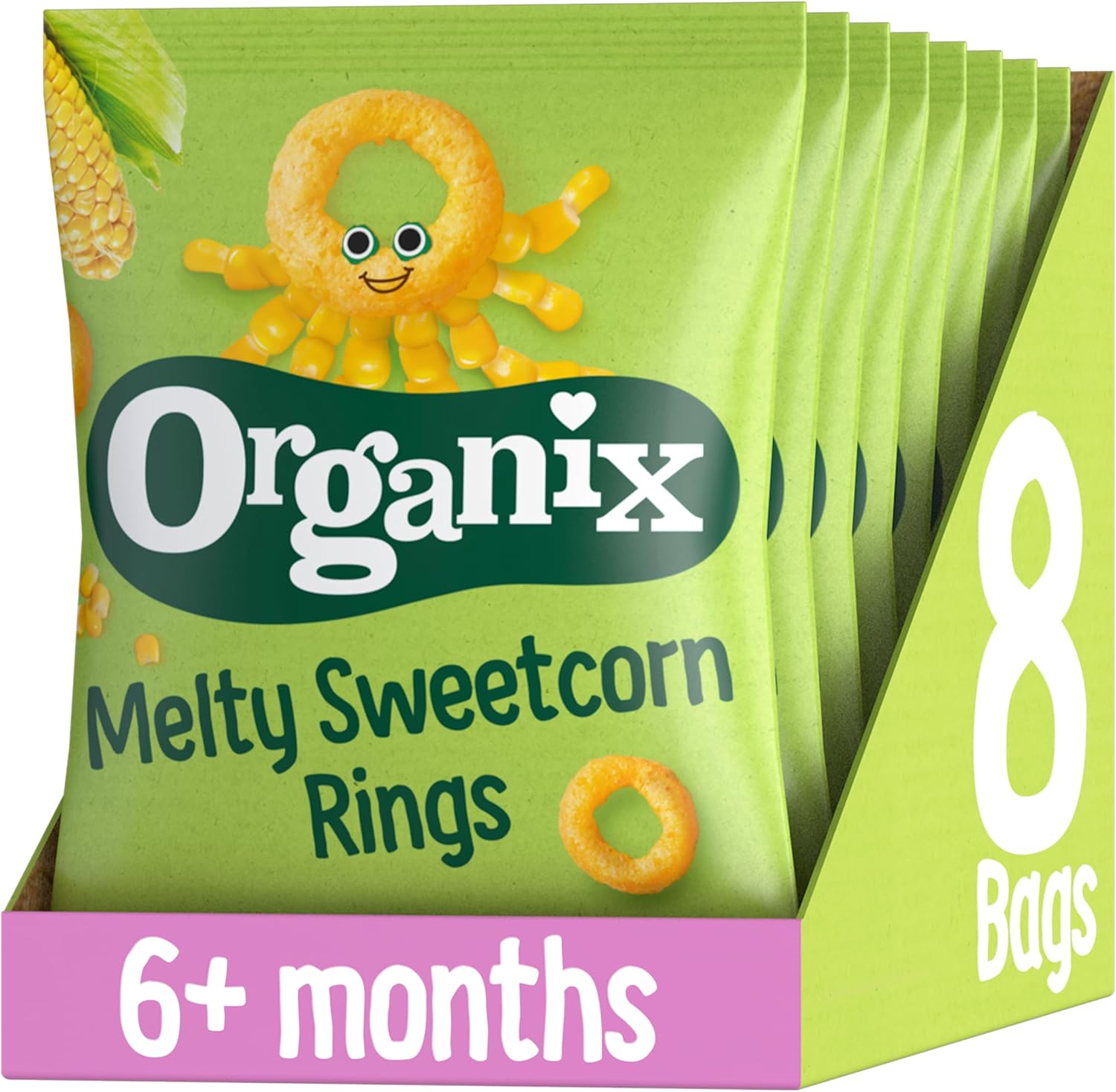 Organix Melty Sweetcorn Rings Bio-Fingerfood-Snack für Babys, 20 g (8 Stück)