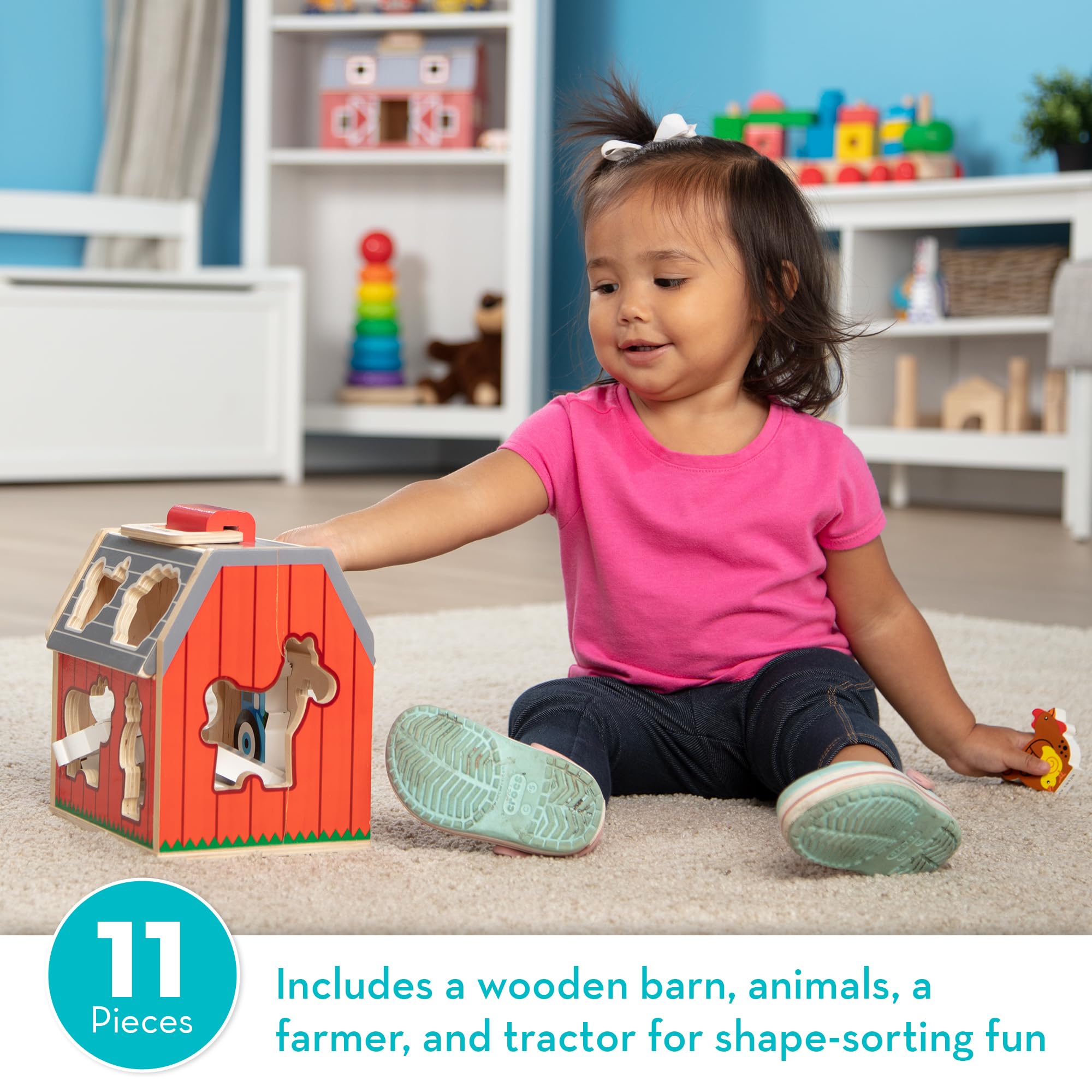 Melissa & Doug Wooden Take-Along Sorting Barn | 10 Chunky Farm Pieces | Ages 2+ 5