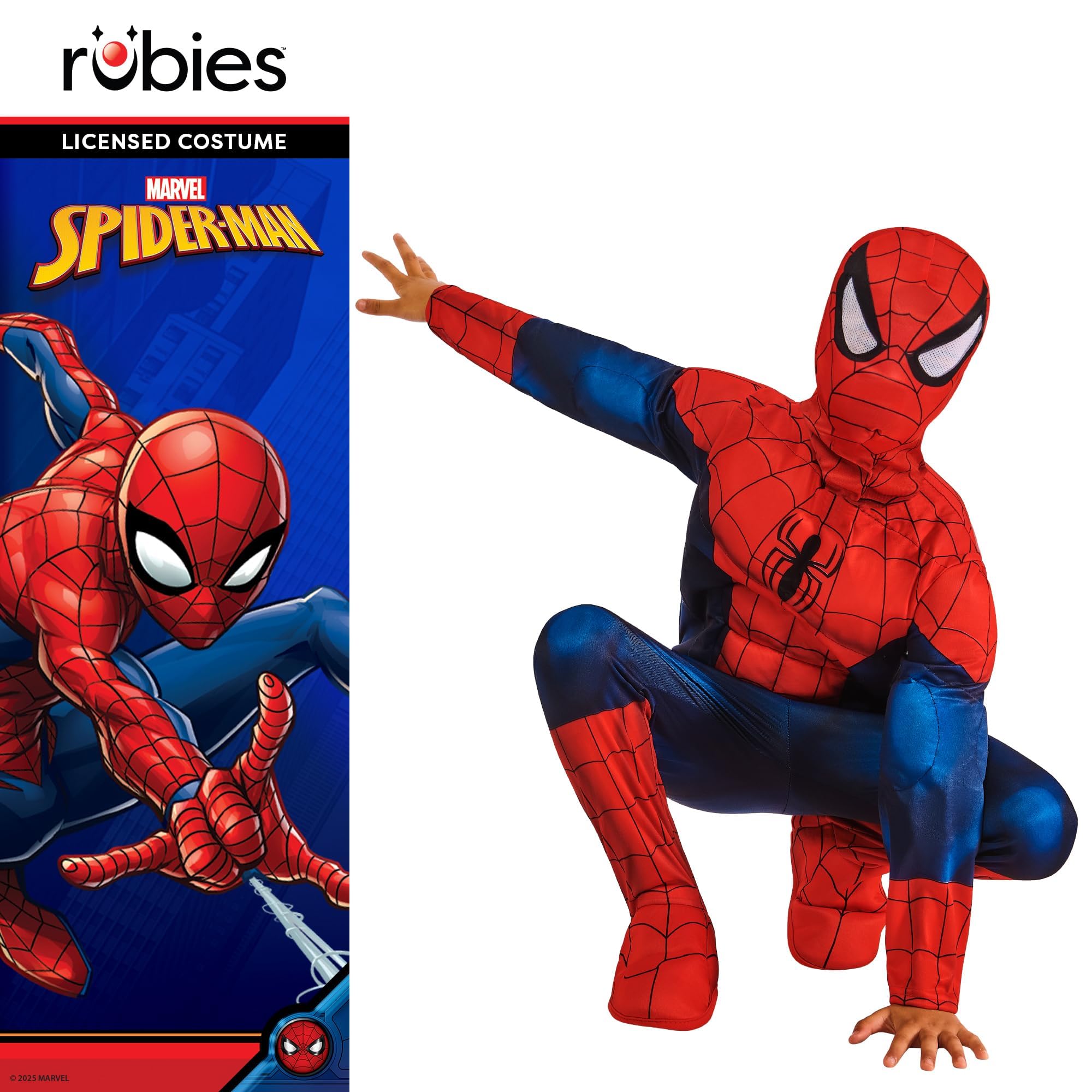 Rubies Official Marvel Spider-Man Deluxe Padded Muscles Child Costume | Size 5-6 Years | Polyester 5