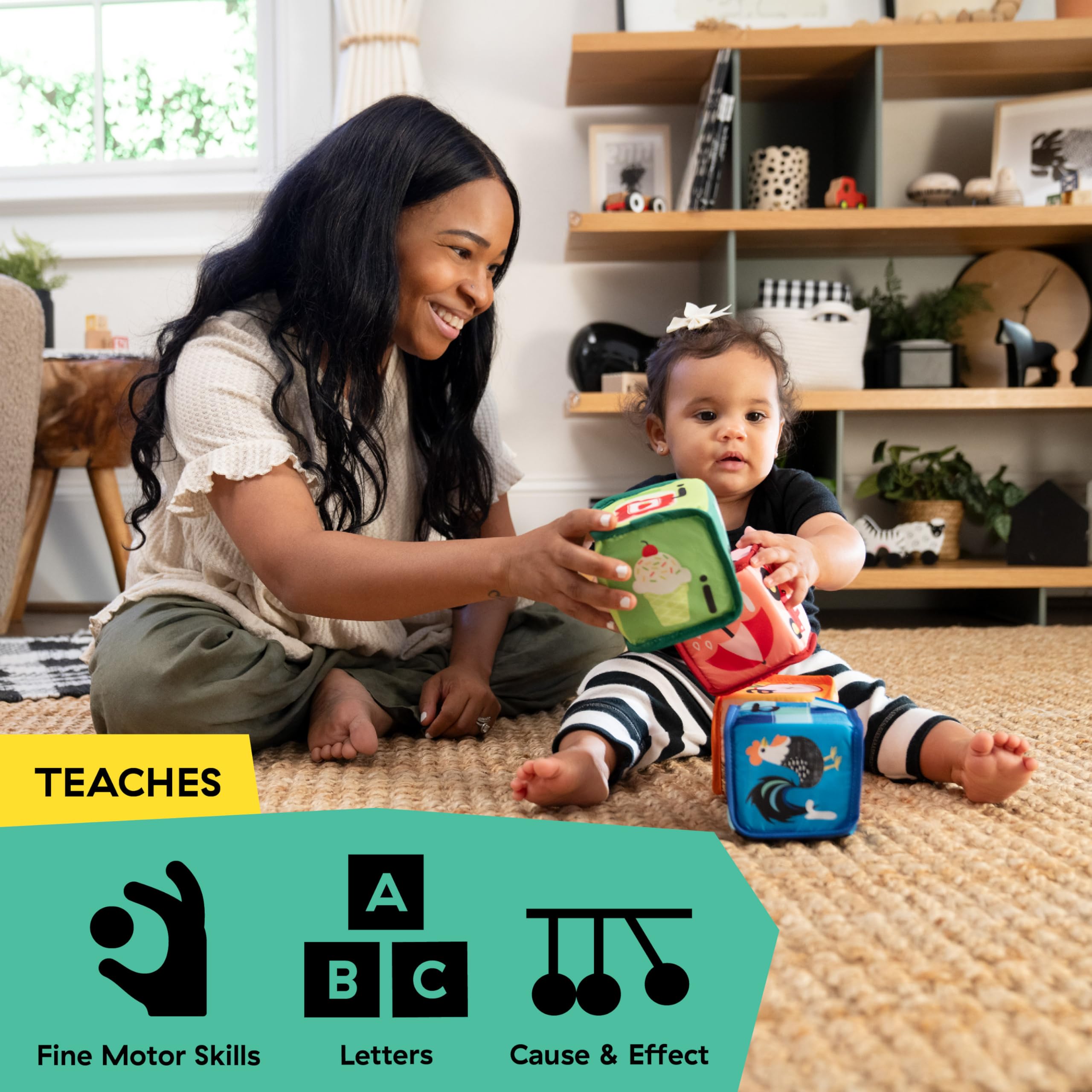 Baby Einstein Alpha Stacks Soft Blocks - Multisensory Learning Toy for Ages 3 Months+ | 4-Piece Set 4