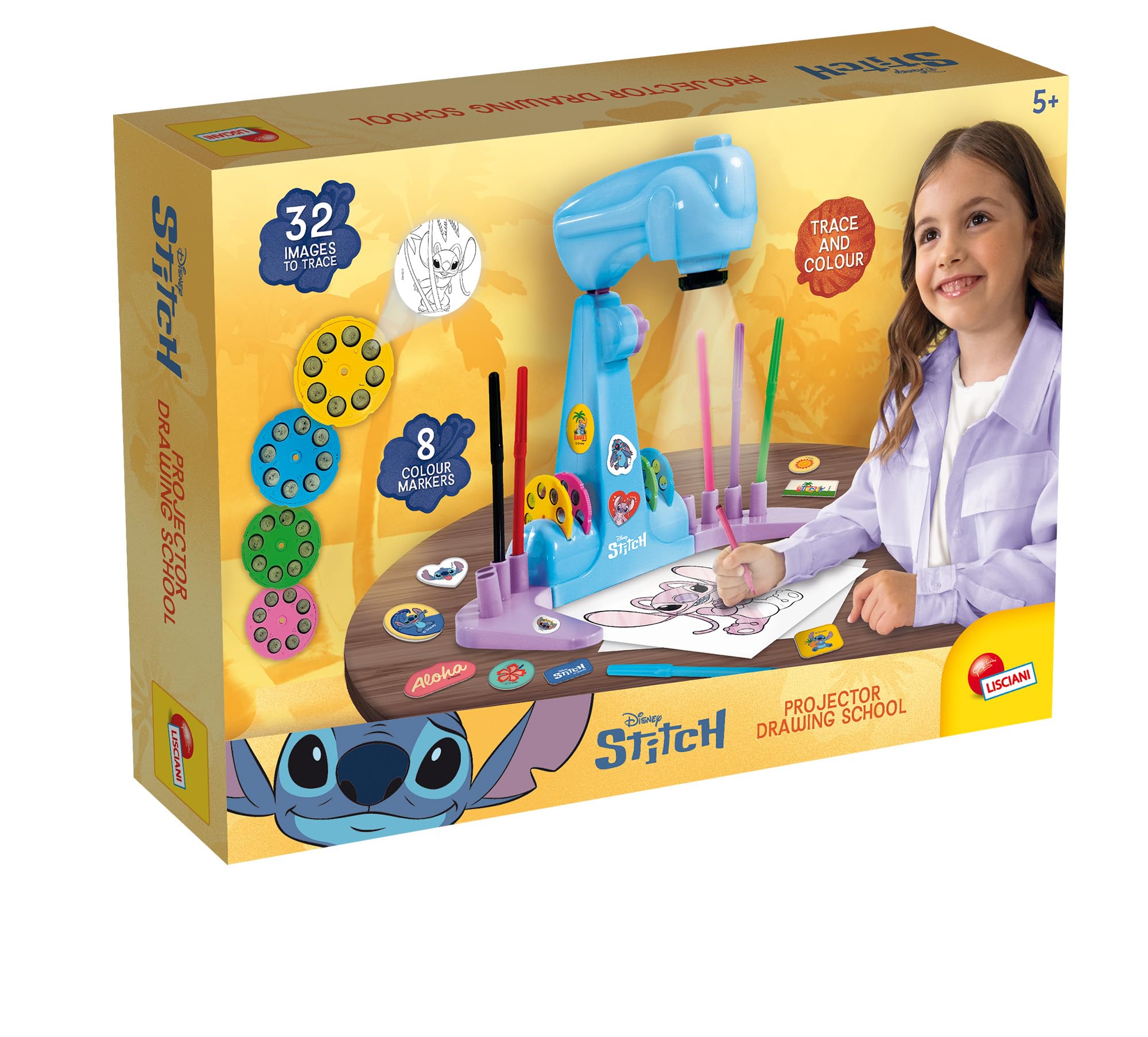 Liscianigiochi Stitch Drawing School - LED Projector Drawing Kit for Kids Aged 5+ | Screen-Free Creative Activity