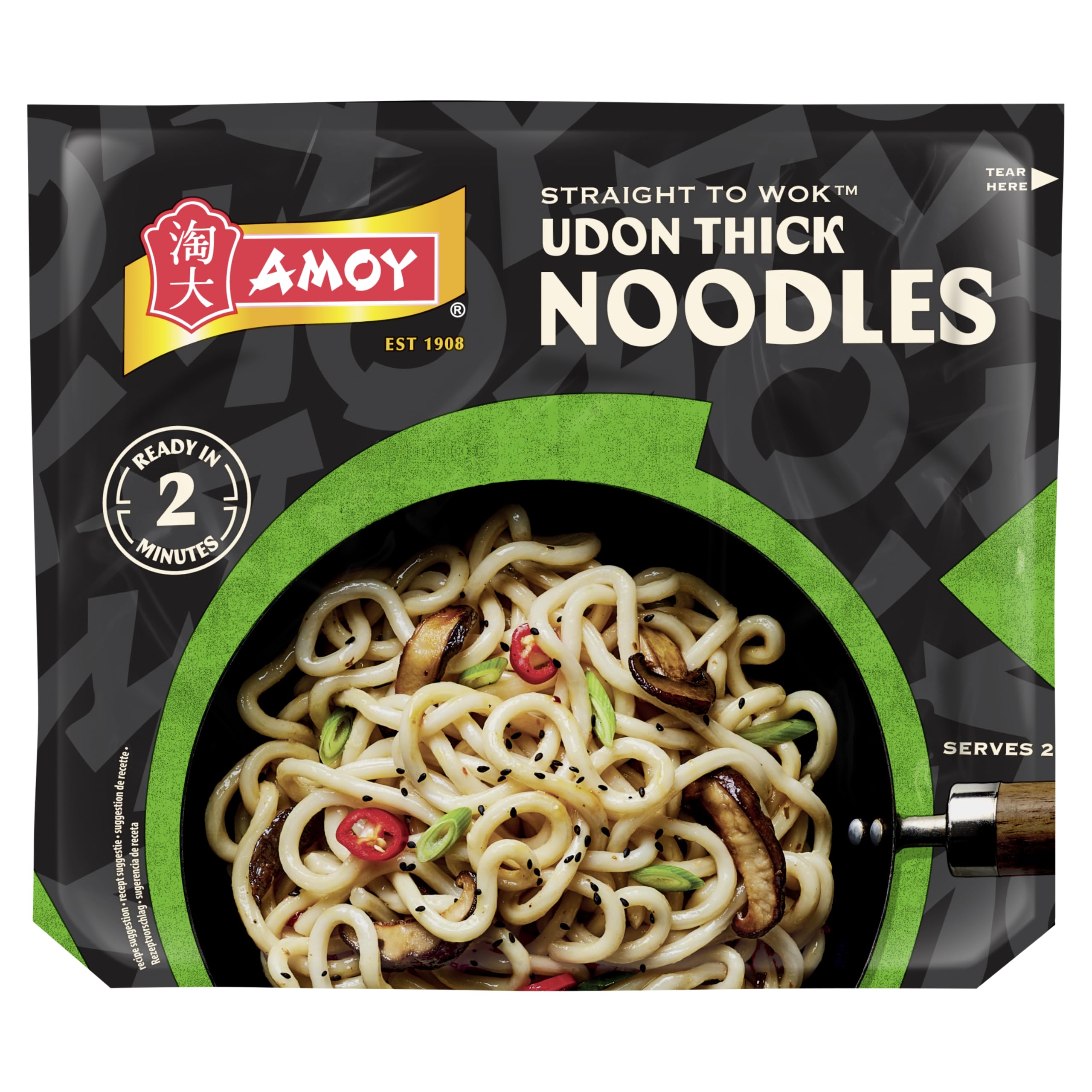 Amoy Straight To Wok Udon Thick Noodles - 2 x 150g Pack | No Artificial Colours or Flavours