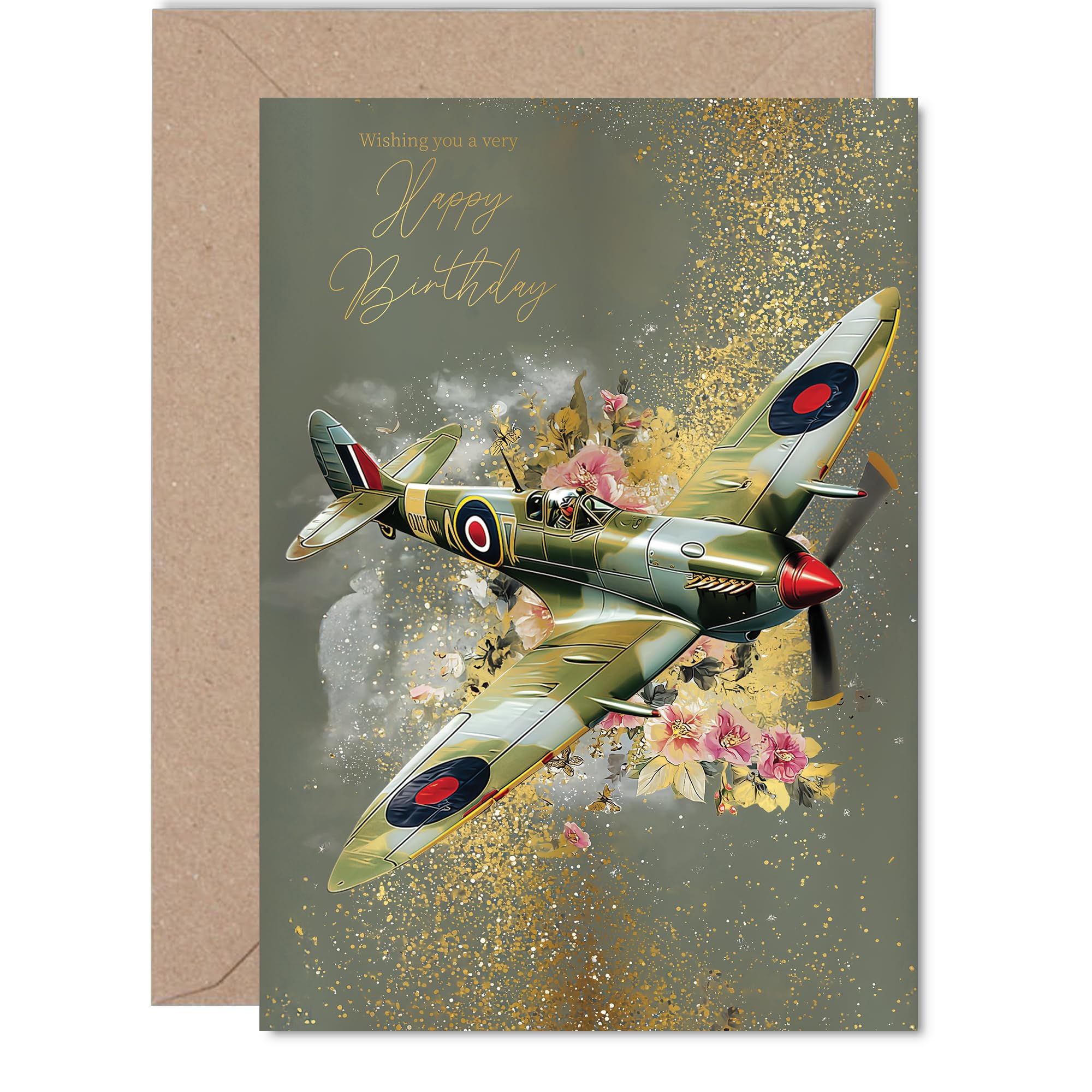 Giftzie Family Birthday Card - Spitfire Airplane Design | 360 Micron Gloss Board | 127mm x 178mm