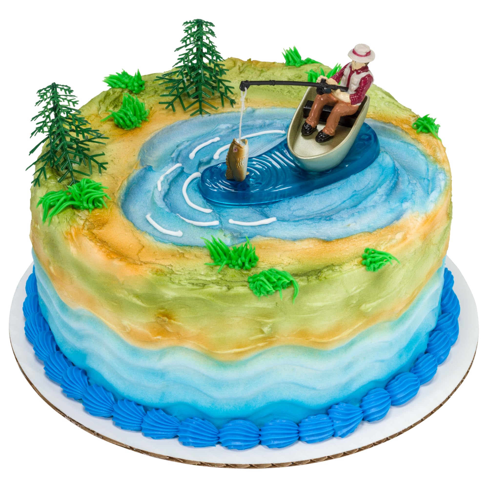 DecoPac Fisherman with Action Fish Cake Topper - 4 Piece Set | Reusable Plastic Decoration 5