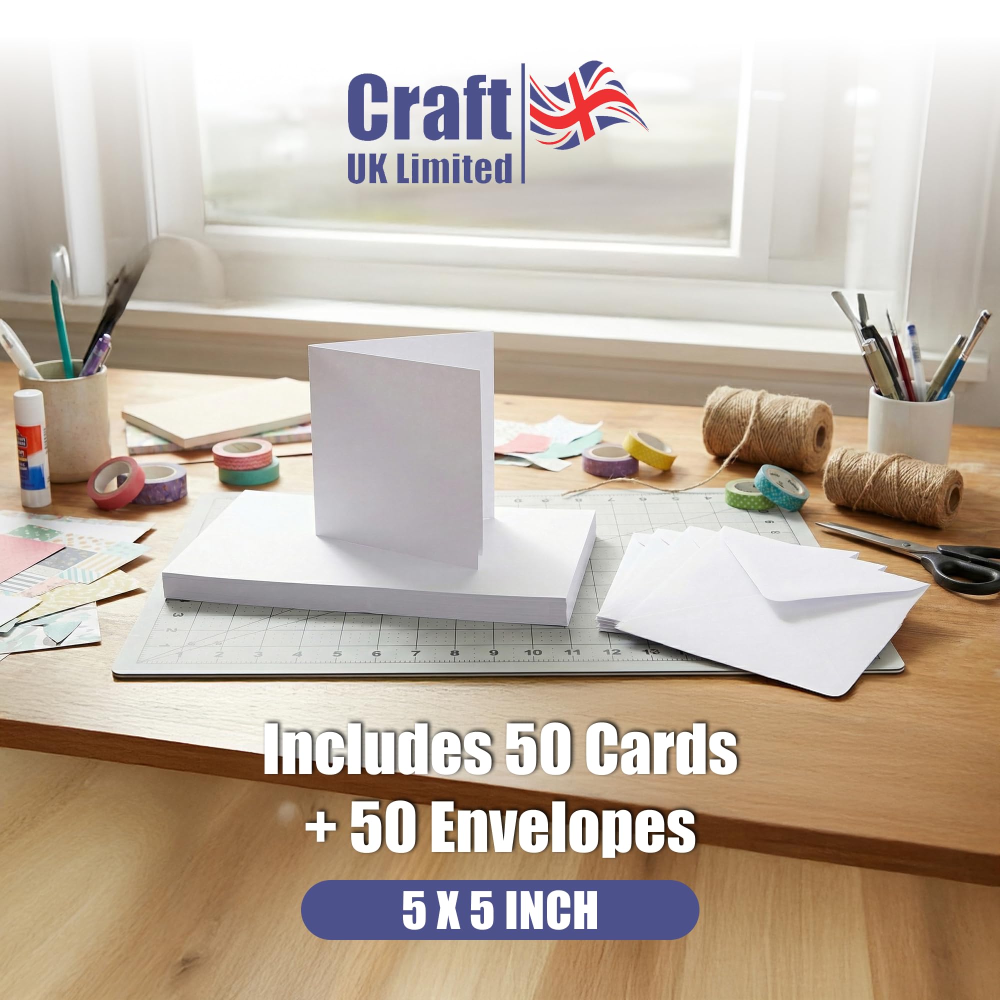 Craft UK 243 White 5x5 Inch Card and Envelope Pack of 50 | Premium UK Made Card Stock 3