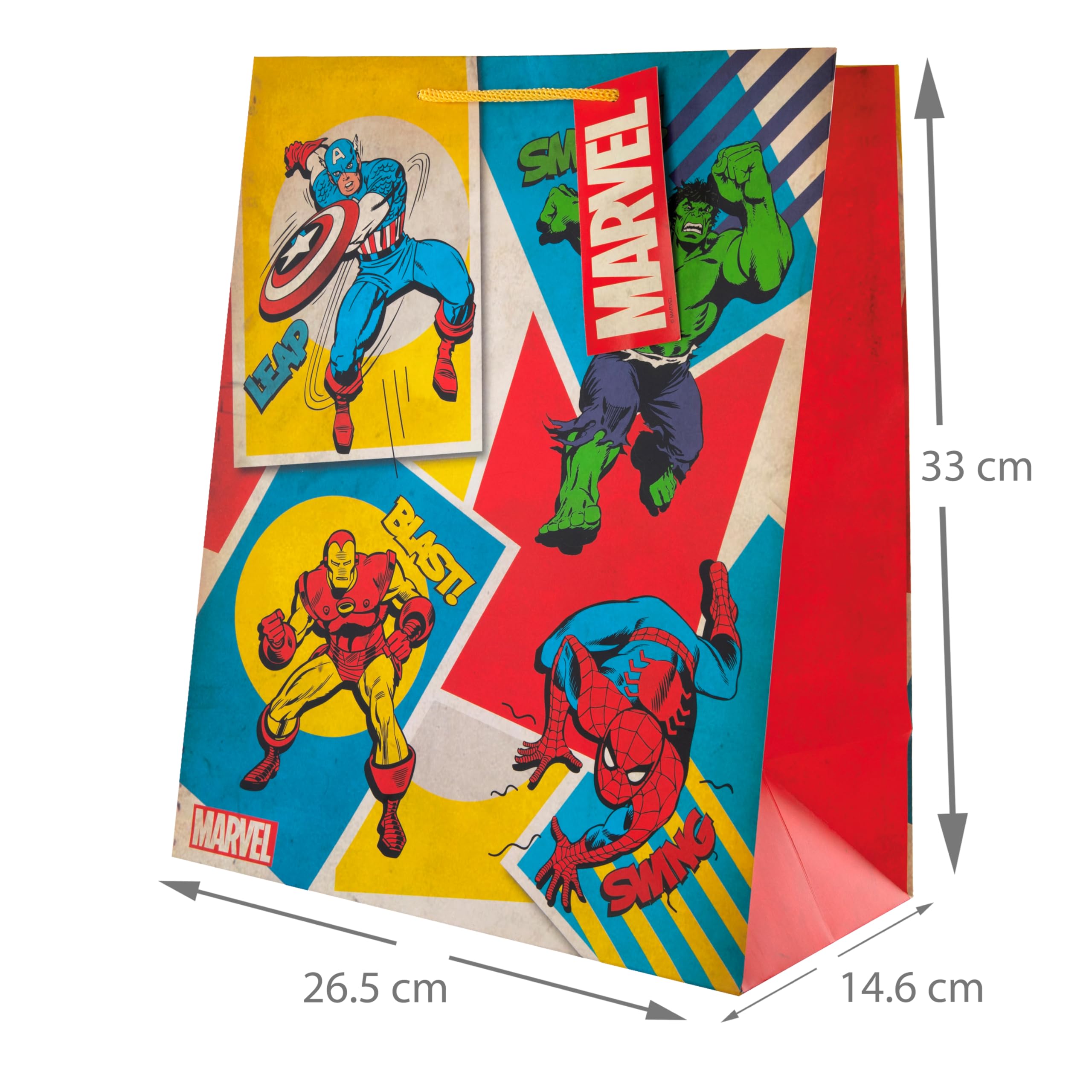 Hallmark Large Marvel Avengers Gift Bag with Tag | Yellow Cord Handles | 33cm x 26.5cm x 14.6cm 3