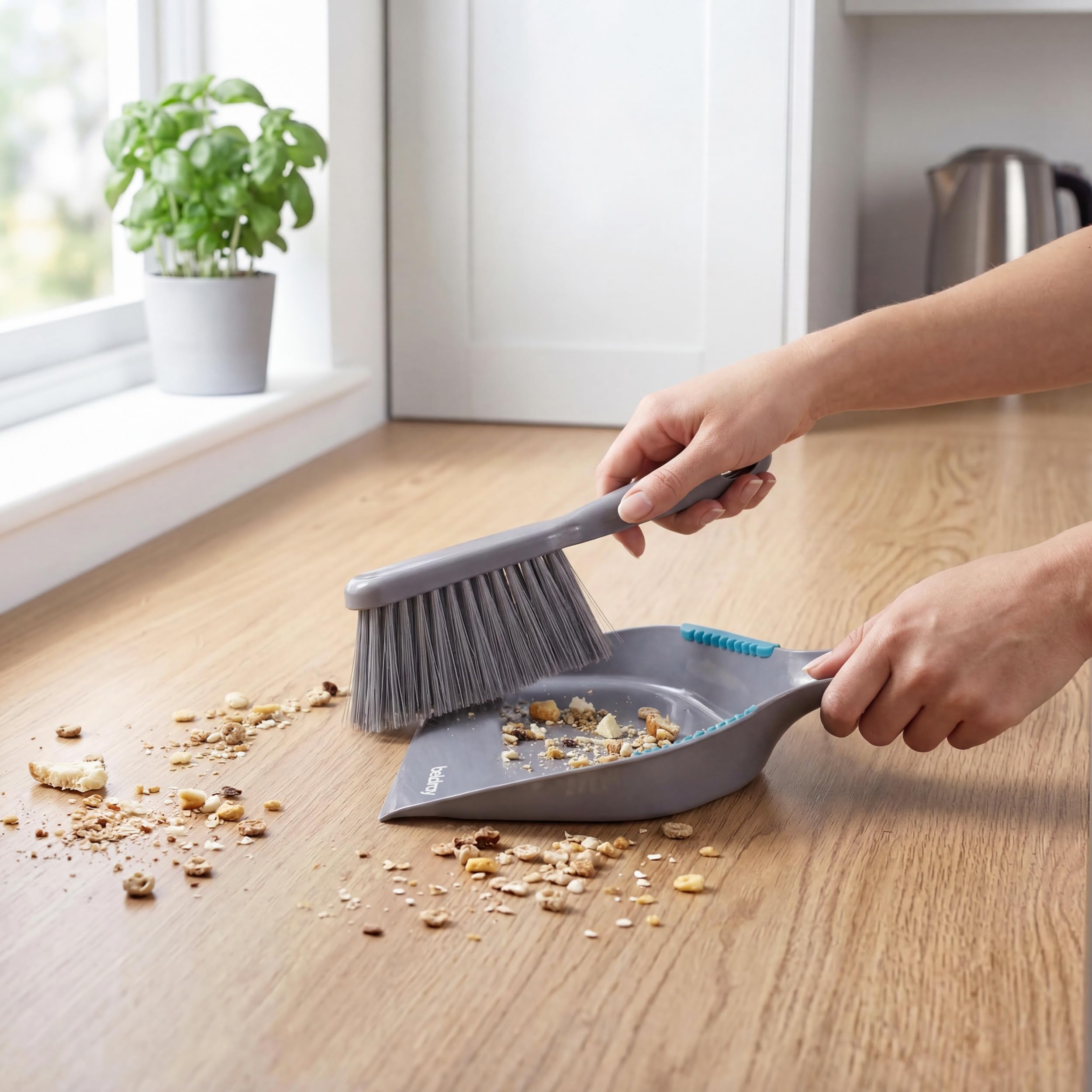Beldray Antibac Countertop Dustpan & Brush Set - Compact Storage, Grey & Turquoise 6