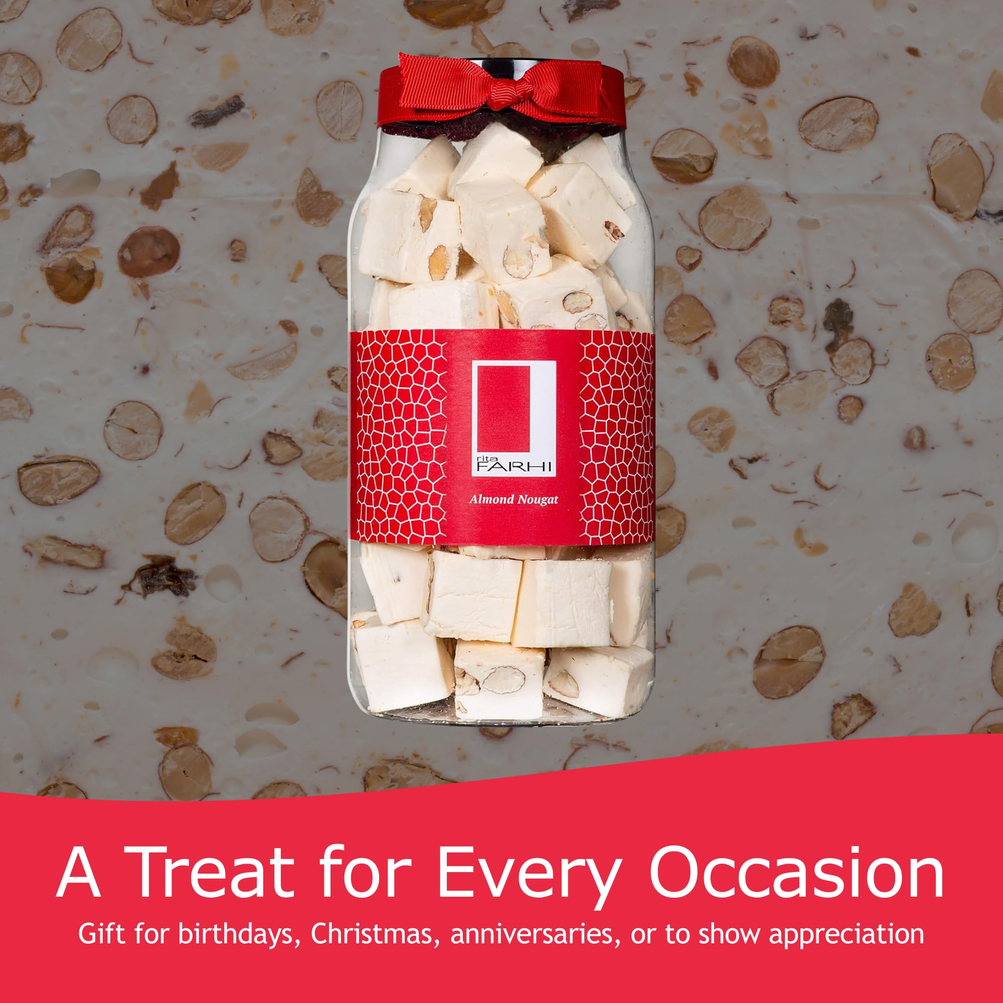 Rita Farhi Traditional Almond Nougat - Soft & Chewy Honey Recipe | 500g Gift Jar 4