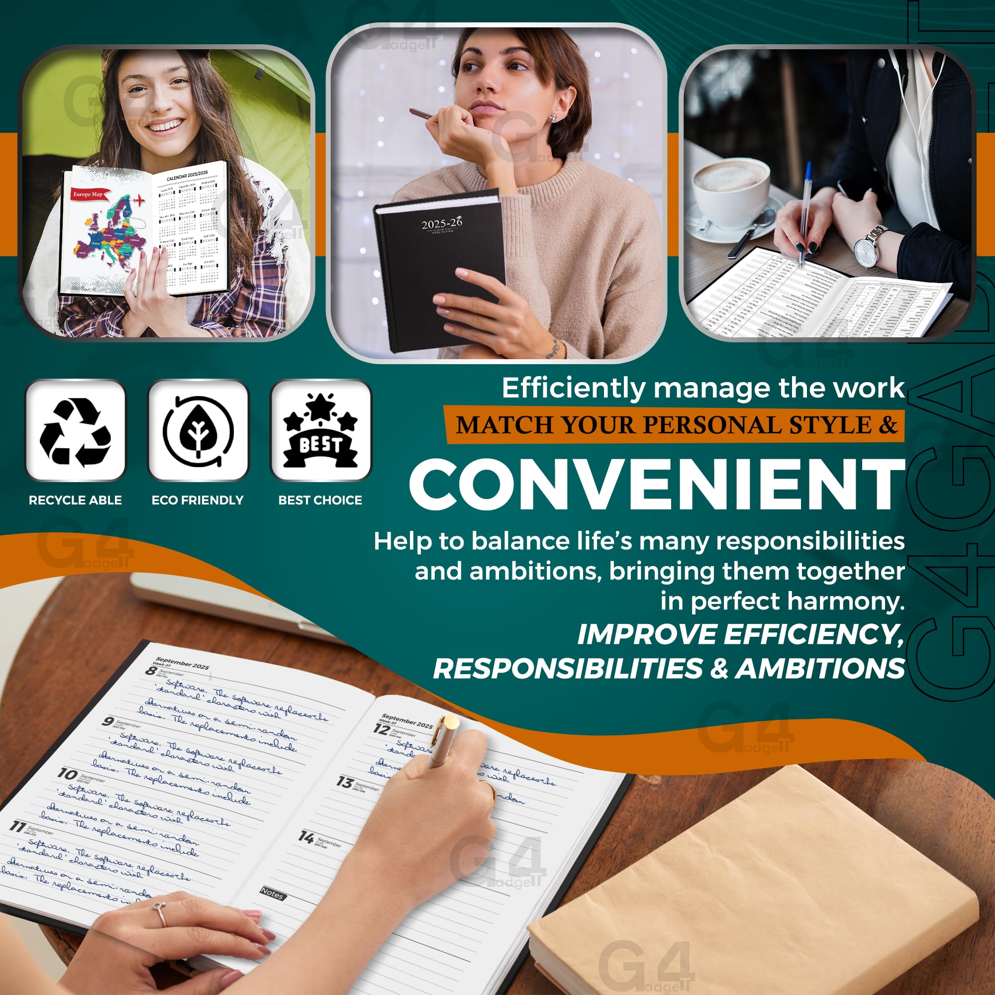 G4GADGET 2025-2026 Academic Diary | A4 Week to View | Black Case Binding 8
