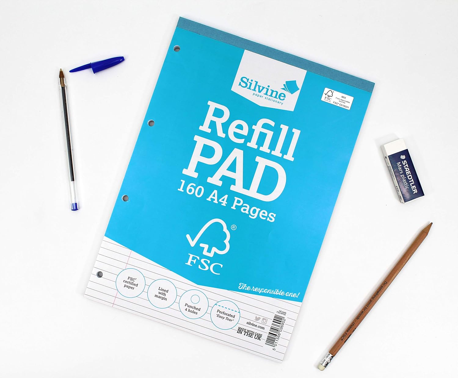Silvine A4 Everyday FSC Refill Pad. Lined with Margin, 160 Pages of FSC Certified Paper. Ref FSCRP80 3